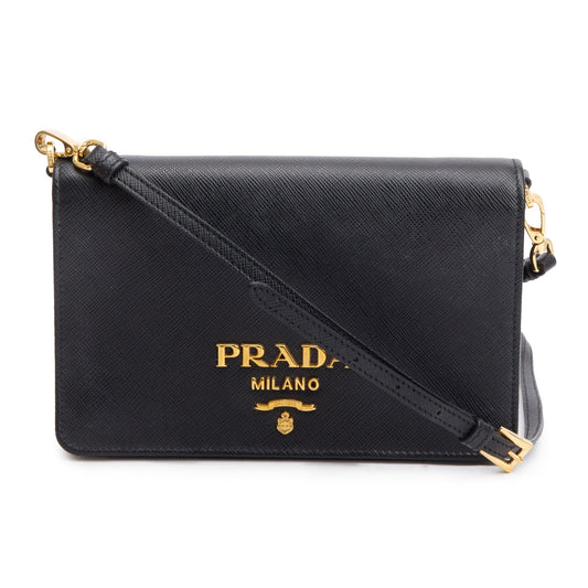 Prada Saffiano Lux Shoulder Bag Black Mini