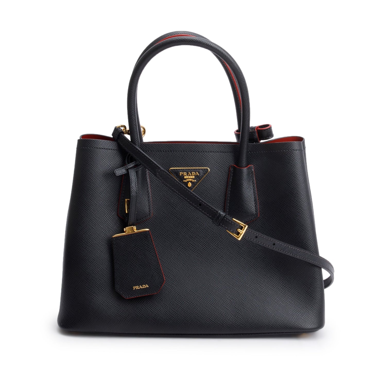 Prada Saffiano Lux Cuir Double Tote Handbag Black Small Tote Bag