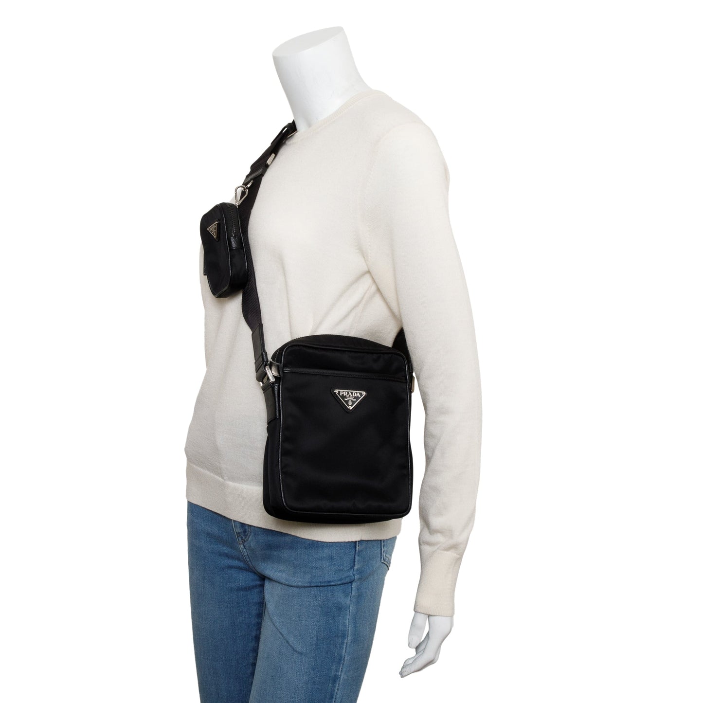 Prada Saffiano Re Crossbody Bag Nylon Black