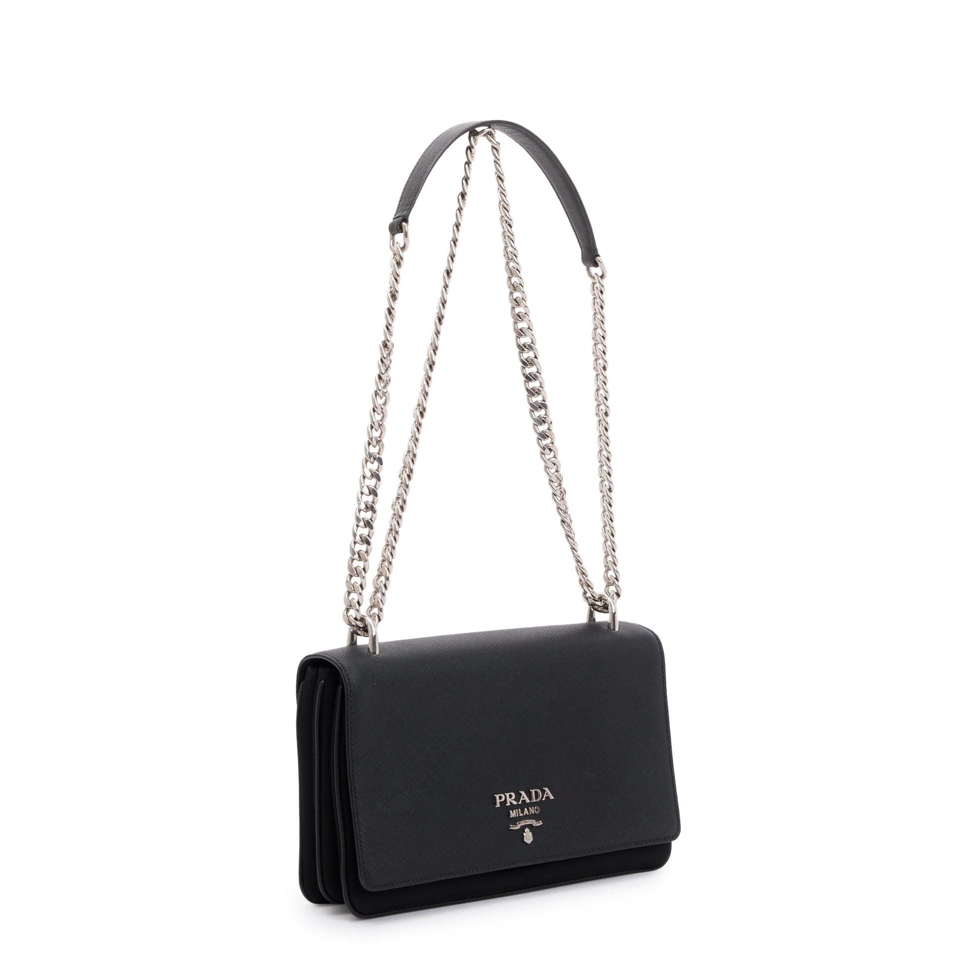 Prada Saffiano Tessuto Flap Shoulder Bag Nylon Black