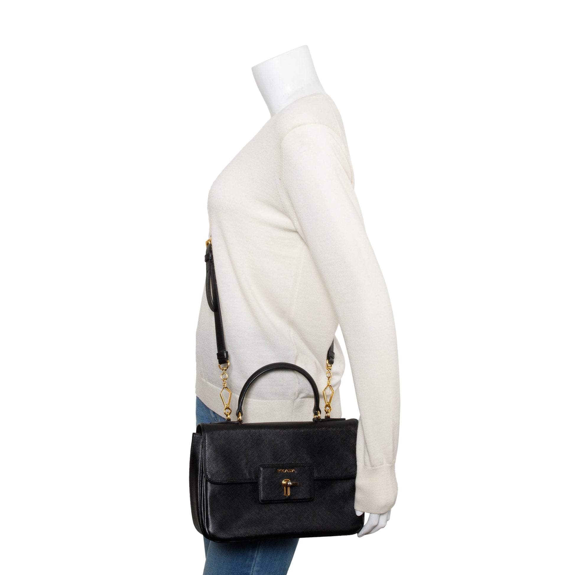 Prada Saffiano Top Handle Tote Handbag Black Tote Bag