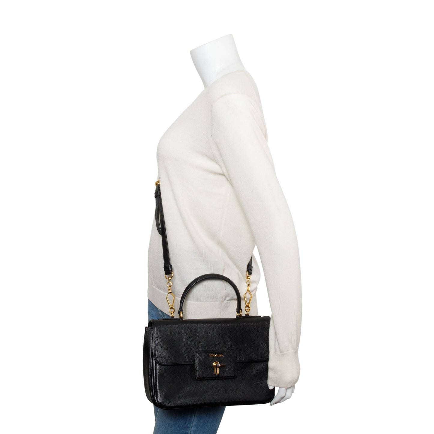 Prada Top55 Handle Tote Saffiano Black Tote Bag