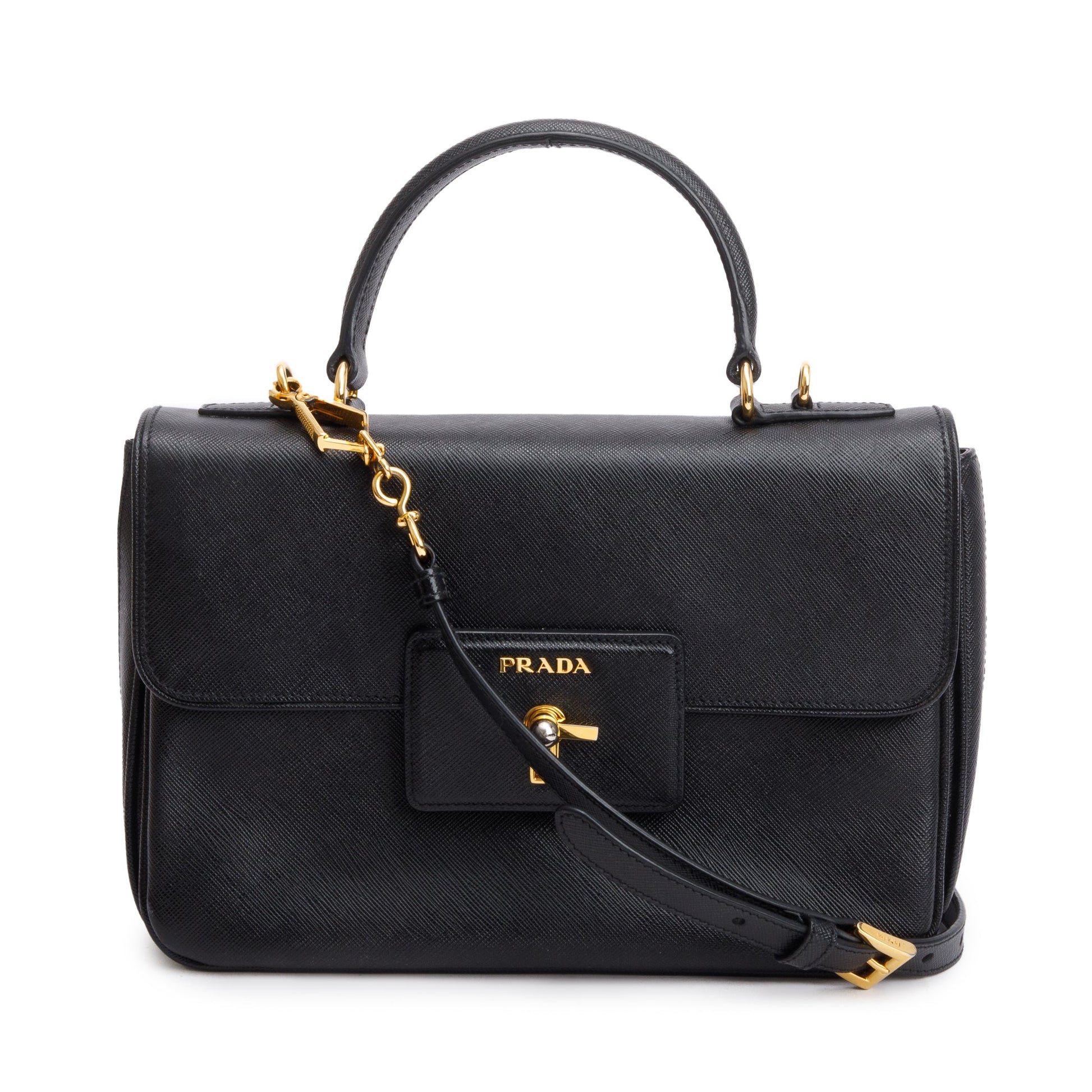 Prada Saffiano Top Handle Tote Handbag Black Tote Bag