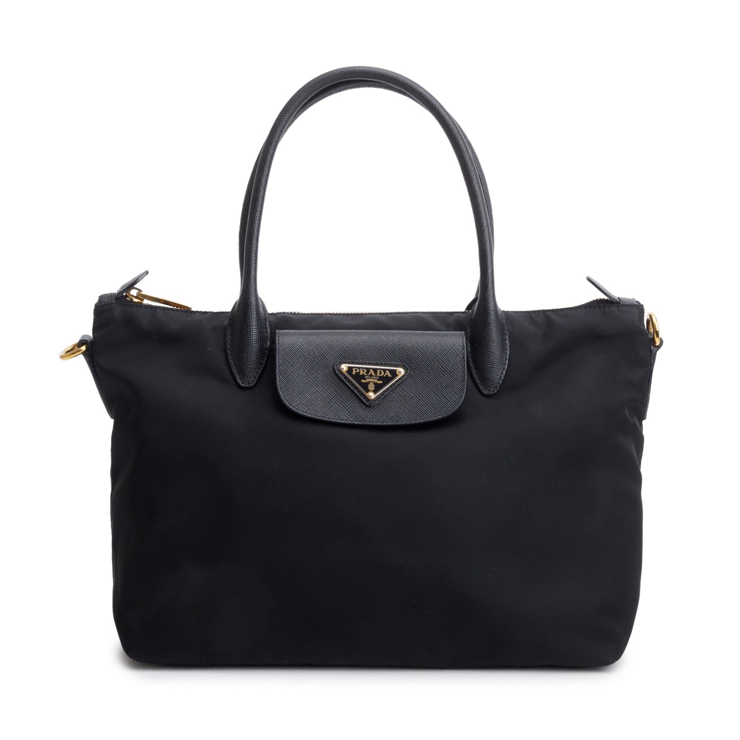 Prada Trimmed Tessuto Handle Tote Nylon Saffiano Black Tote Bag