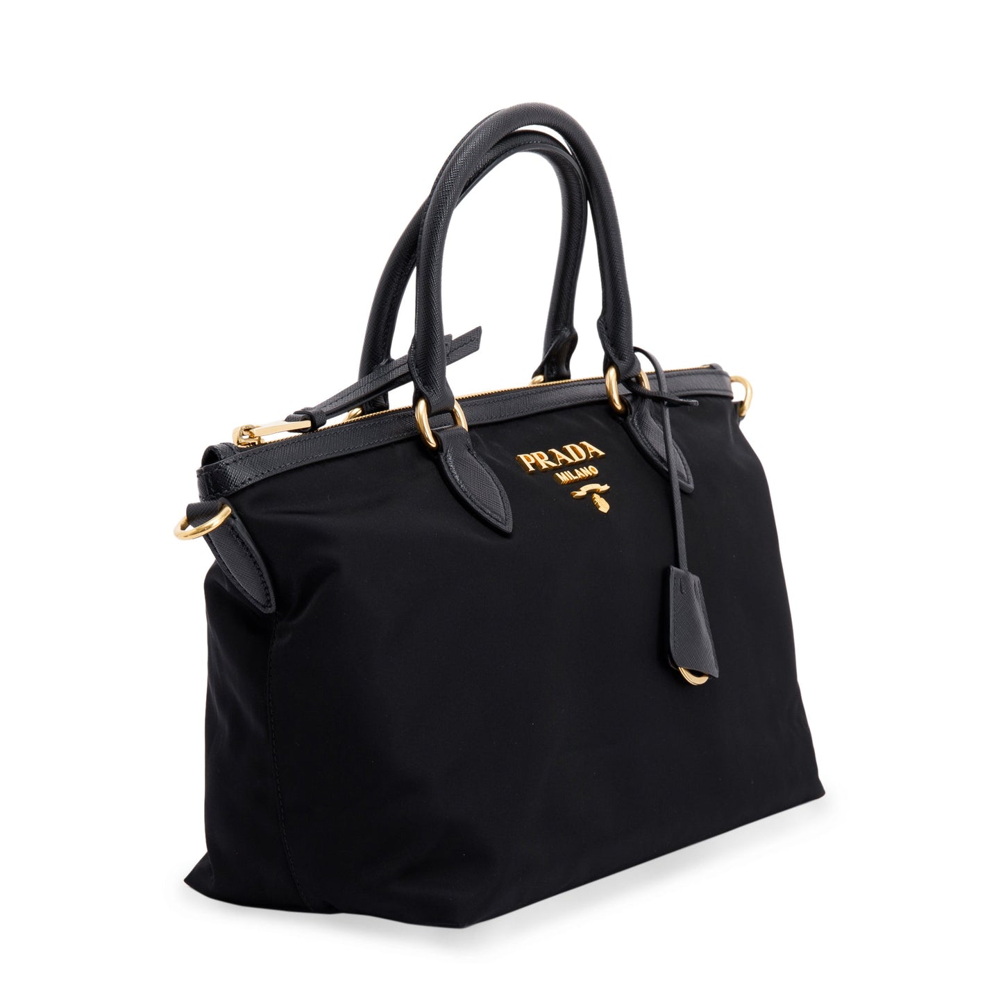 Prada Saffiano Trimmed Tote Handbag Black Tote Bag