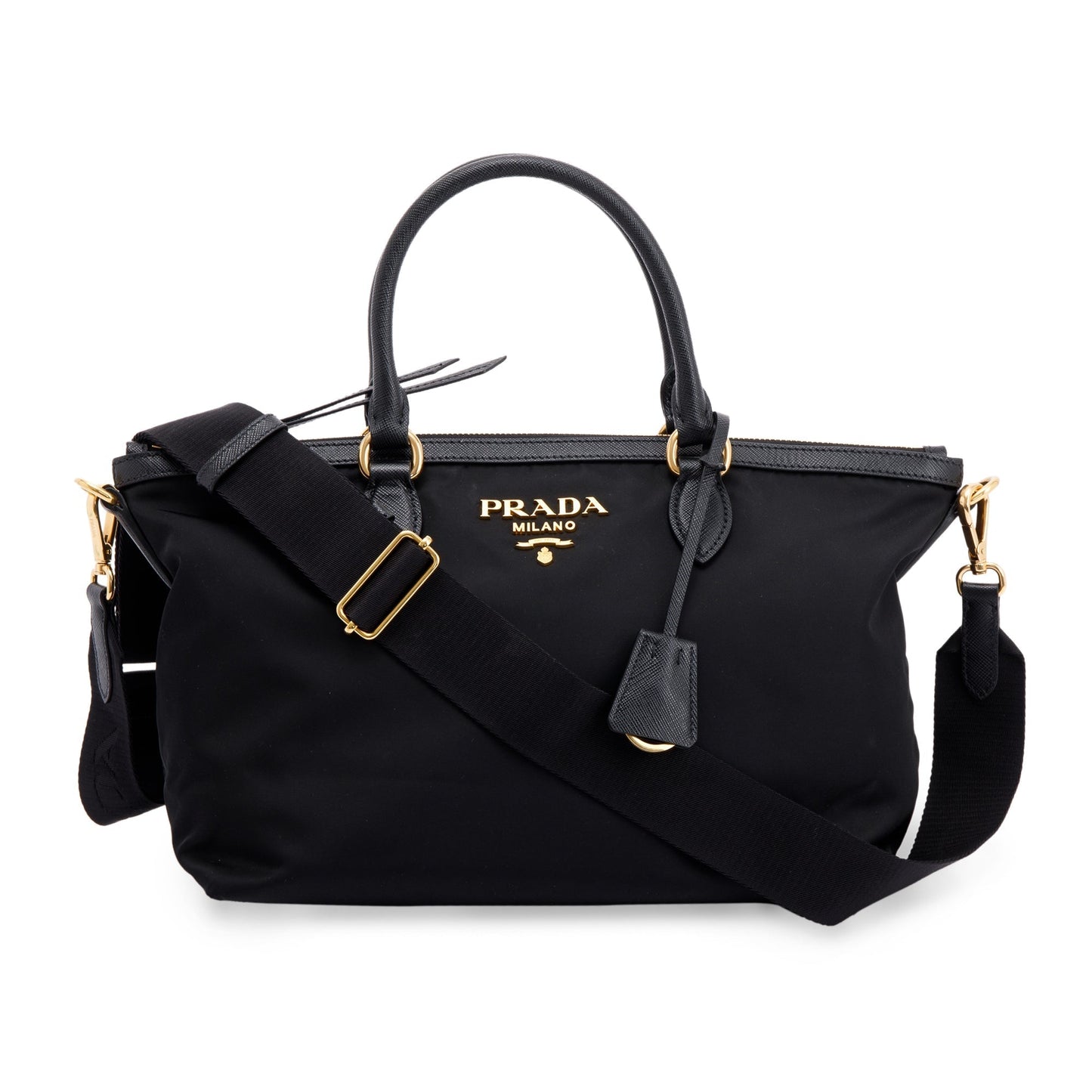 Prada Saffiano Trimmed Tote Handbag Black Tote Bag