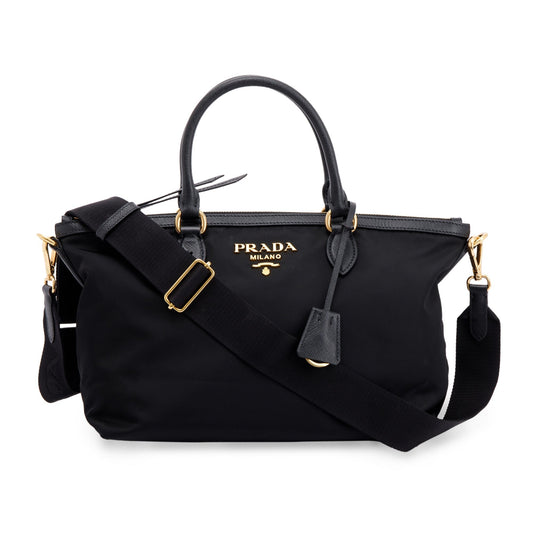 Prada Saffiano Trimmed Tote Handbag Black Tote Bag