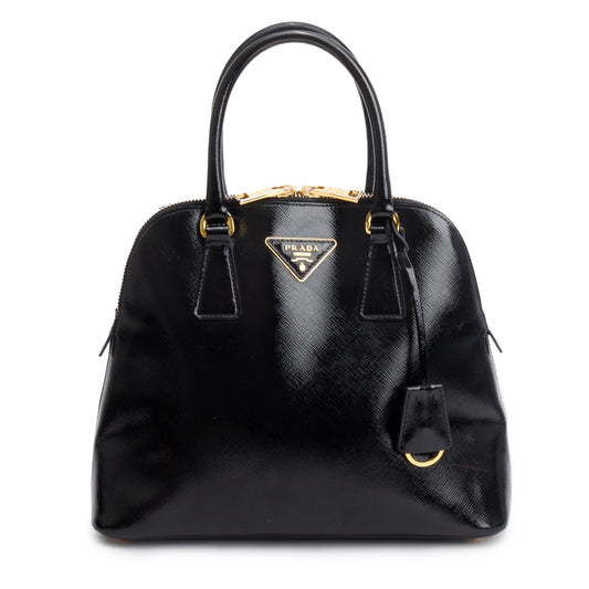 Prada Saffiano Vernice Promenade Tote Handbag Black Small Tote Bag