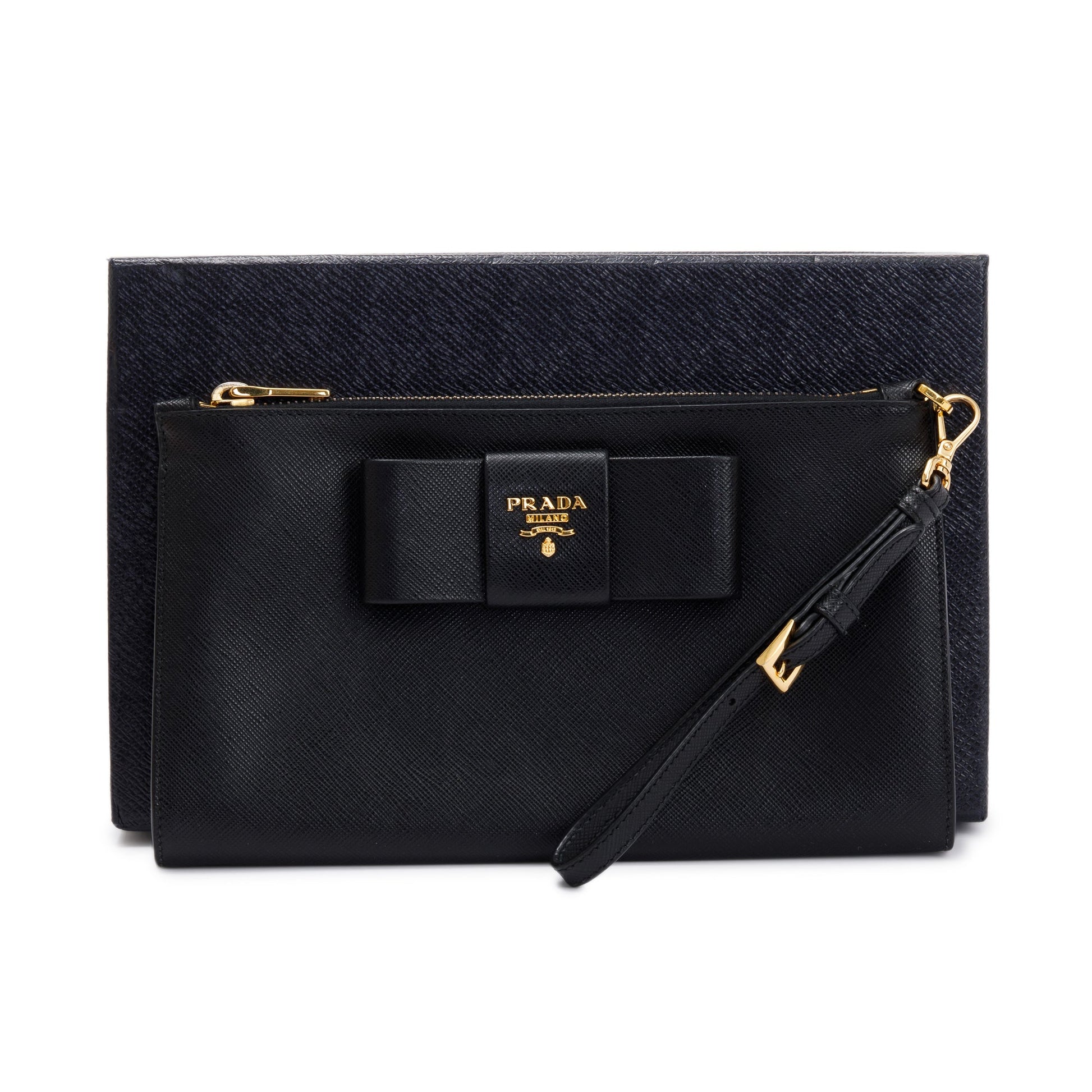 Prada Saffiano Wristlet Clutch Handbag Black Clutch Bag
