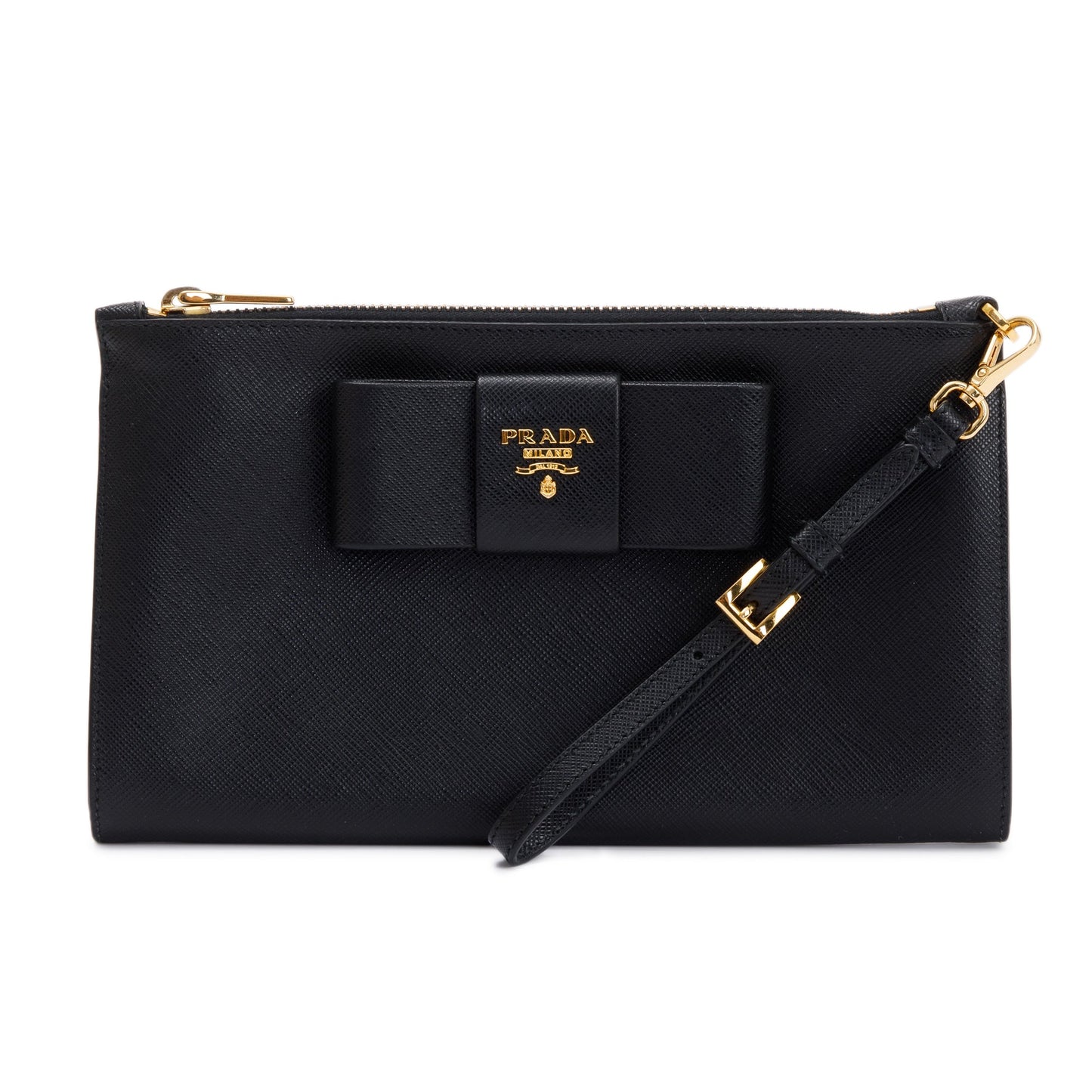 Prada Saffiano Wristlet Clutch Handbag Black Clutch Bag