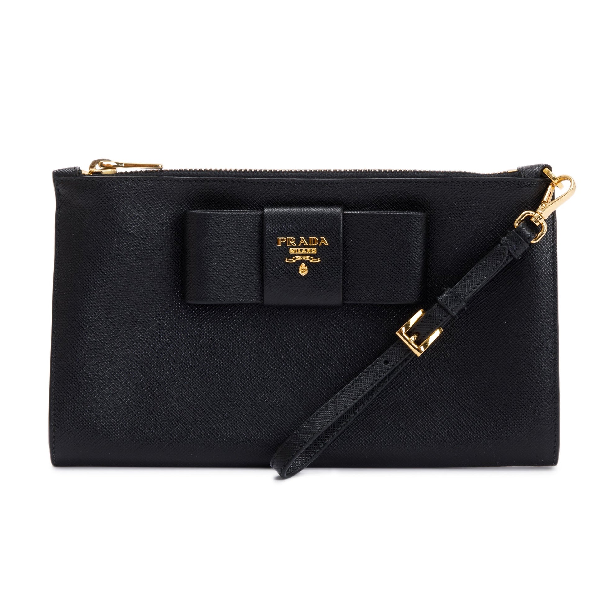 Prada Saffiano Wristlet Clutch Handbag Black Clutch Bag