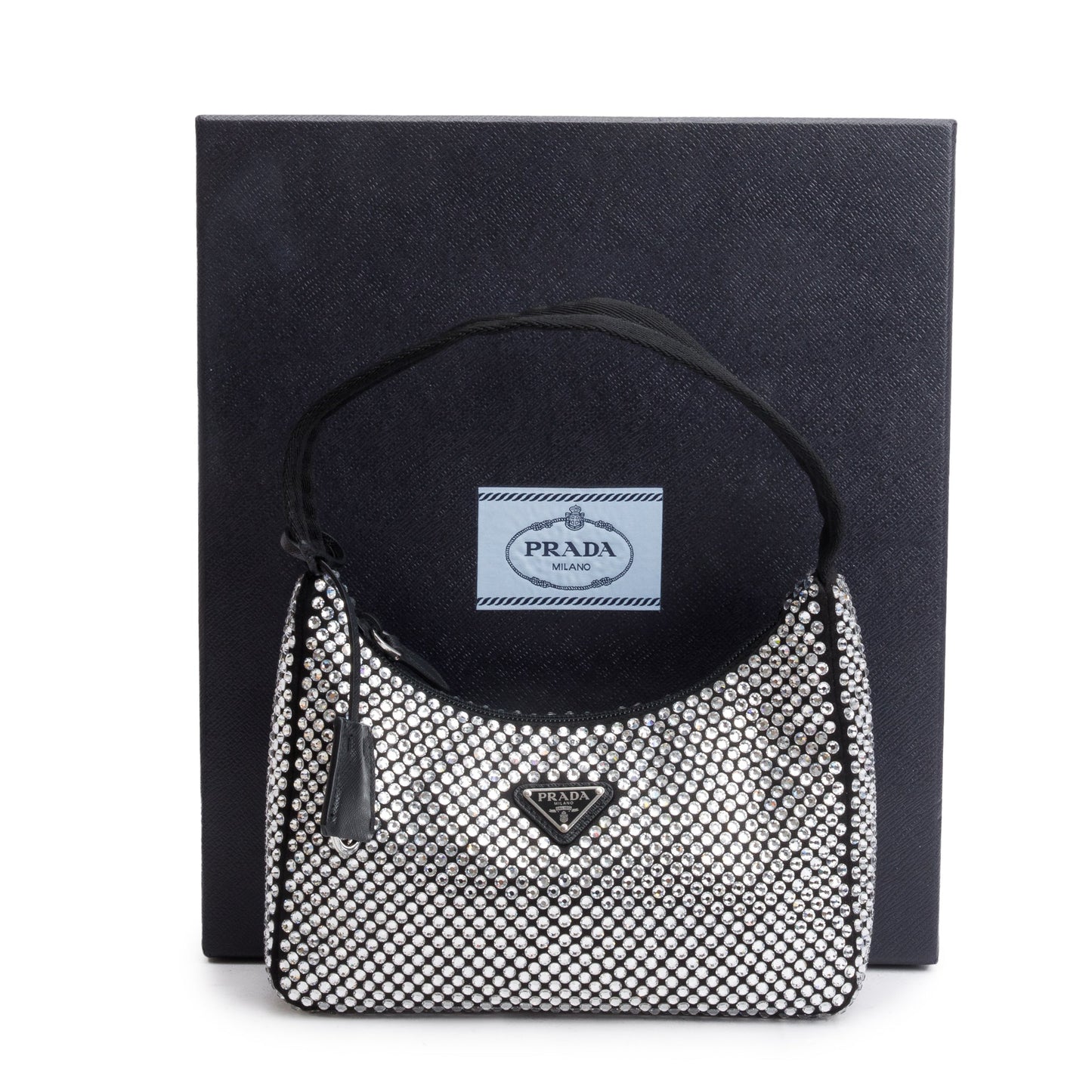 Prada Crystal Re Edition Bag Satin Black Mini Travel Bag