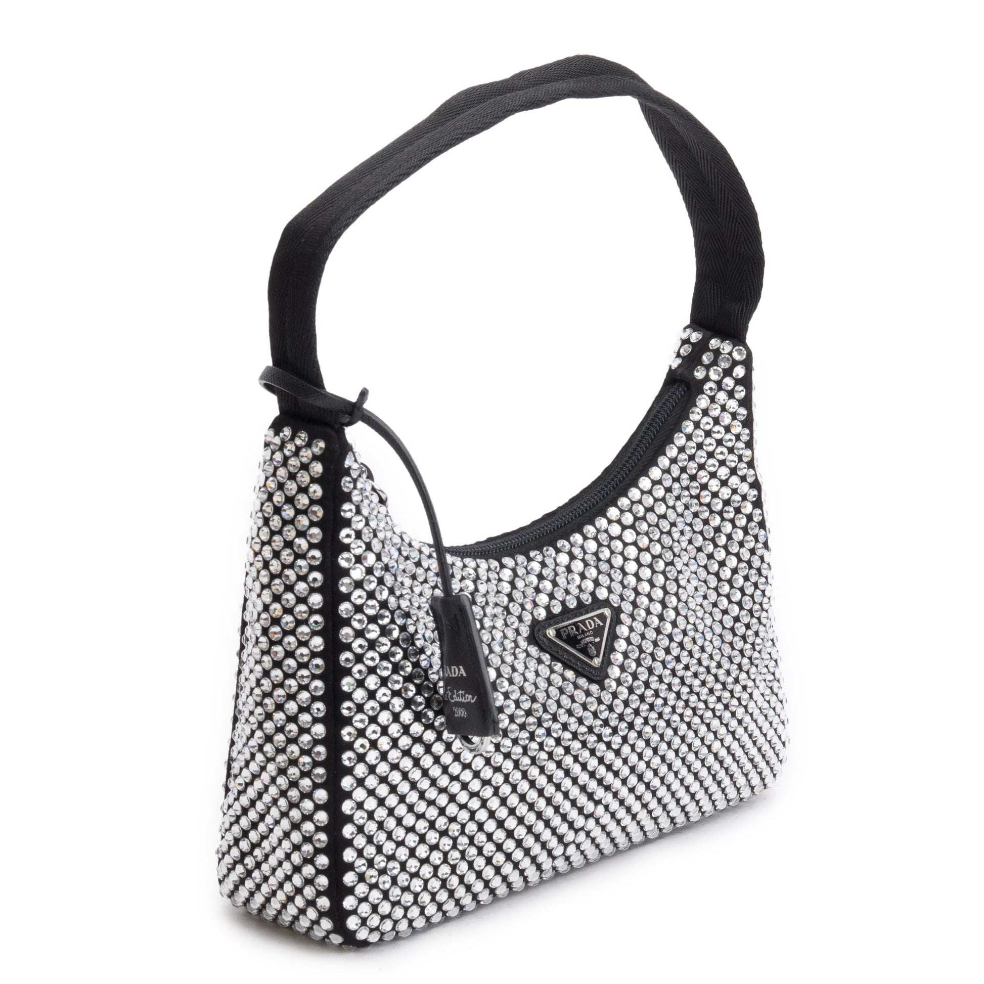 Prada Crystal Re Edition Bag Satin Black Mini Travel Bag