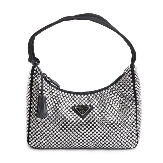Prada Crystal Re Edition Bag Satin Black Travel Bag