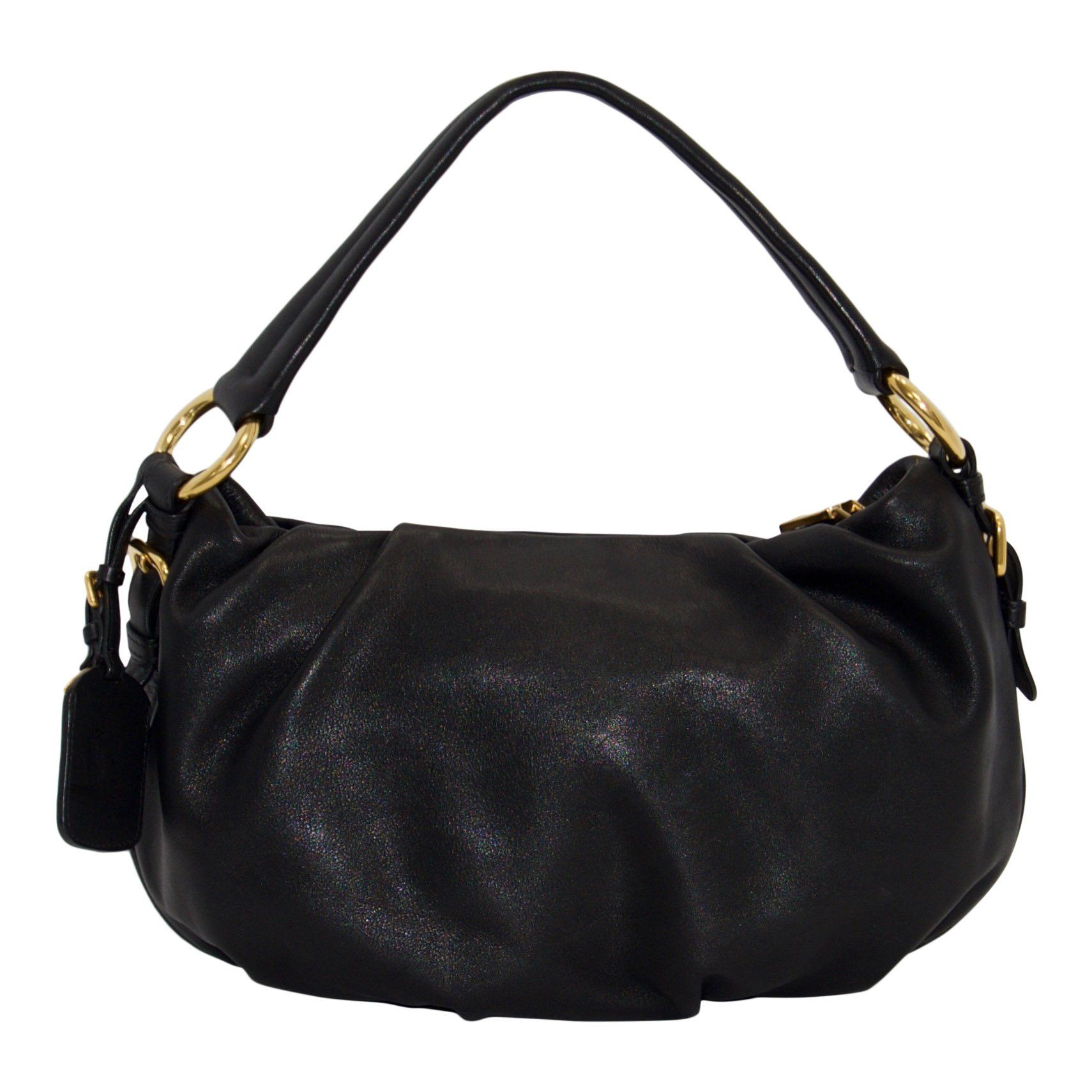 Prada Soft Calf Hobo Handbag Black Travel Bag