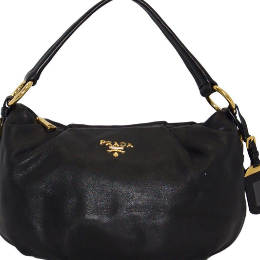 Prada Soft Calf Hobo Handbag Black Travel Bag