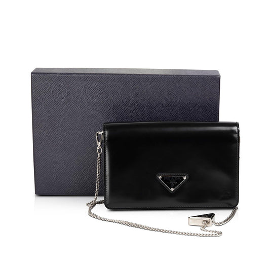 Prada Spazzolato Shoulder Bag Leather Black