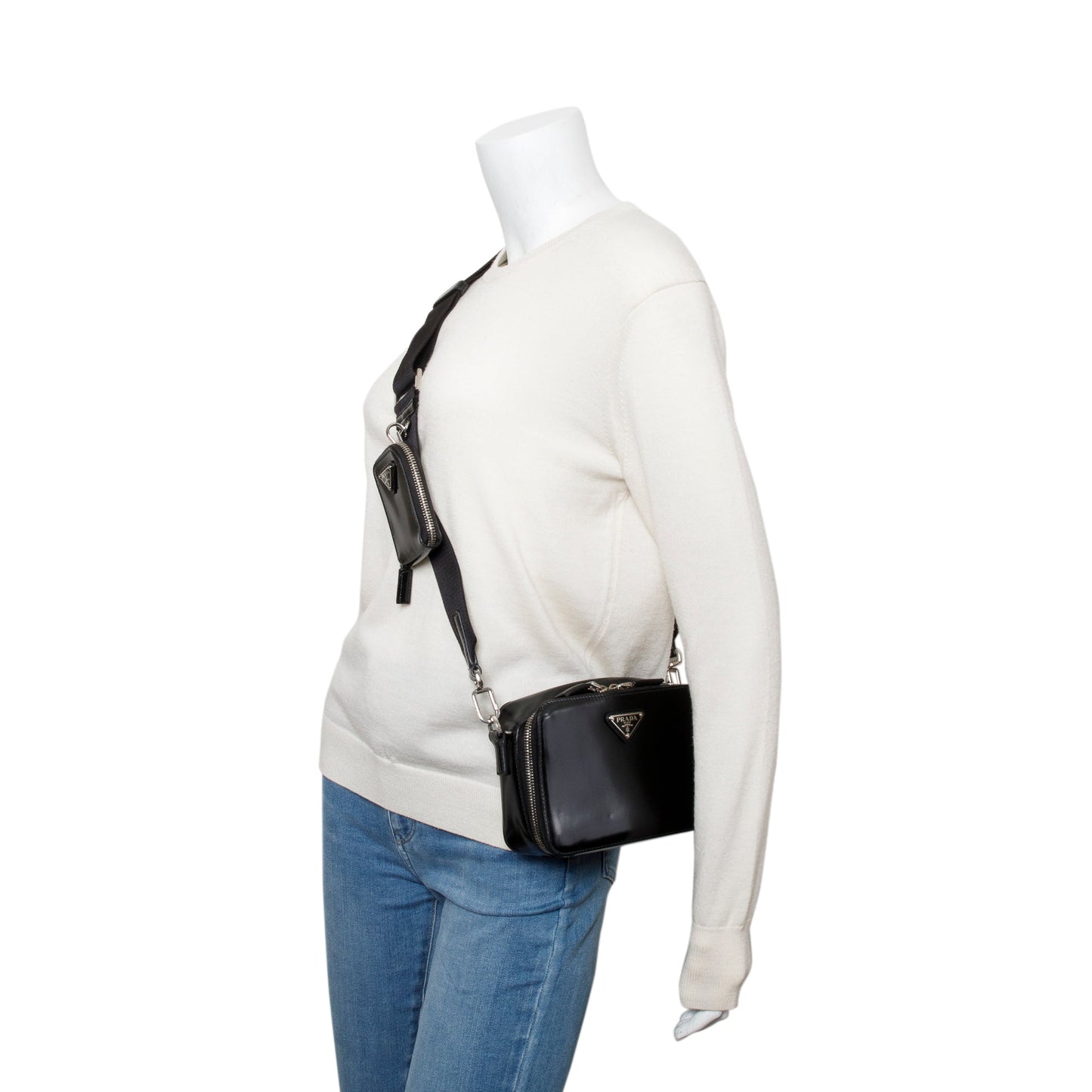 Prada Spazzolato Brique Crossbody Bag Leather Black