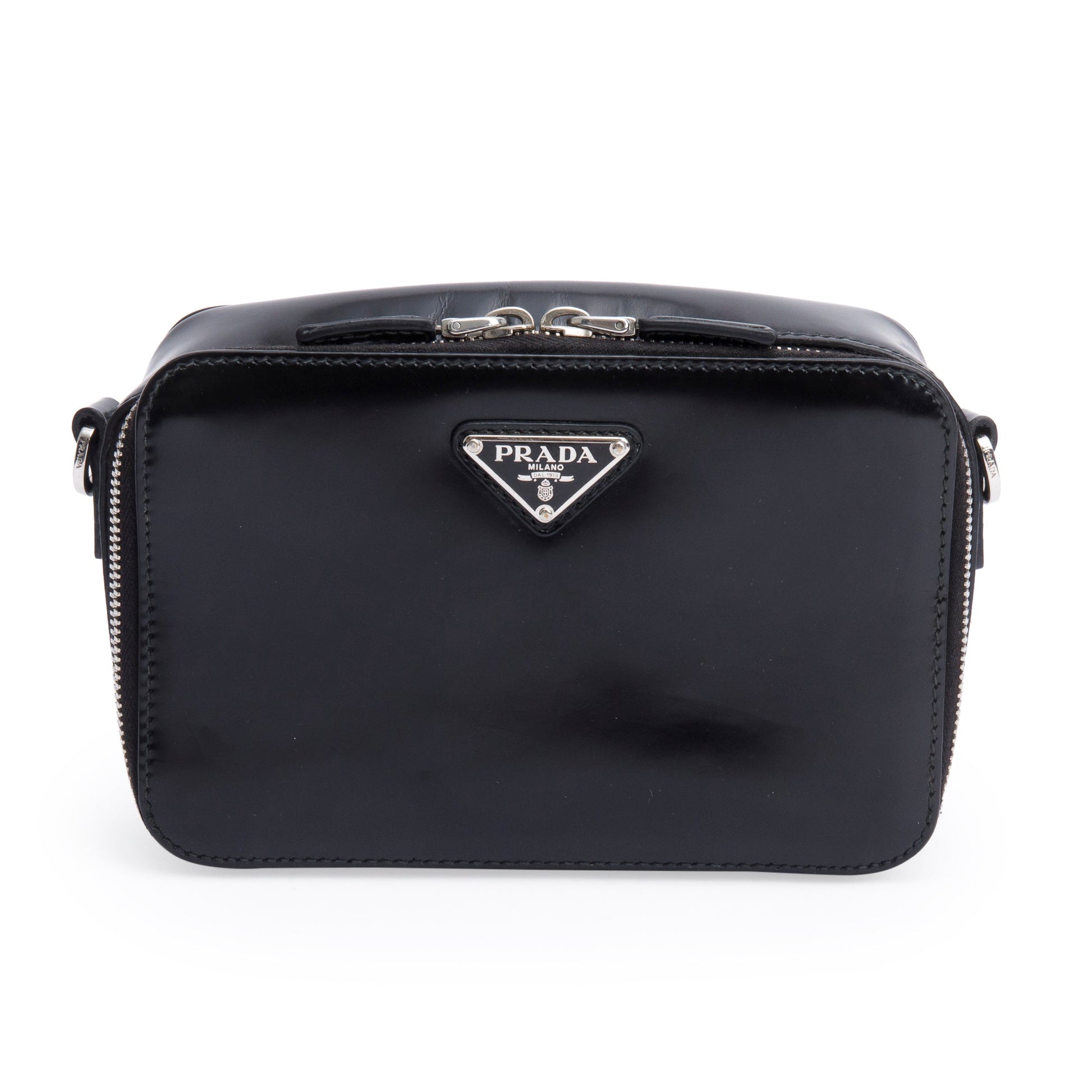 Prada Spazzolato Brique Crossbody Bag Leather Black