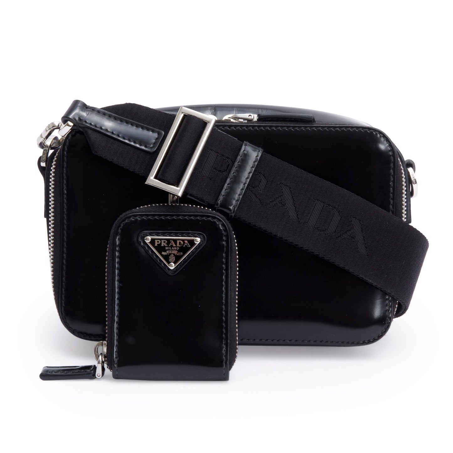 Prada Spazzolato Brique Crossbody Bag Leather Black