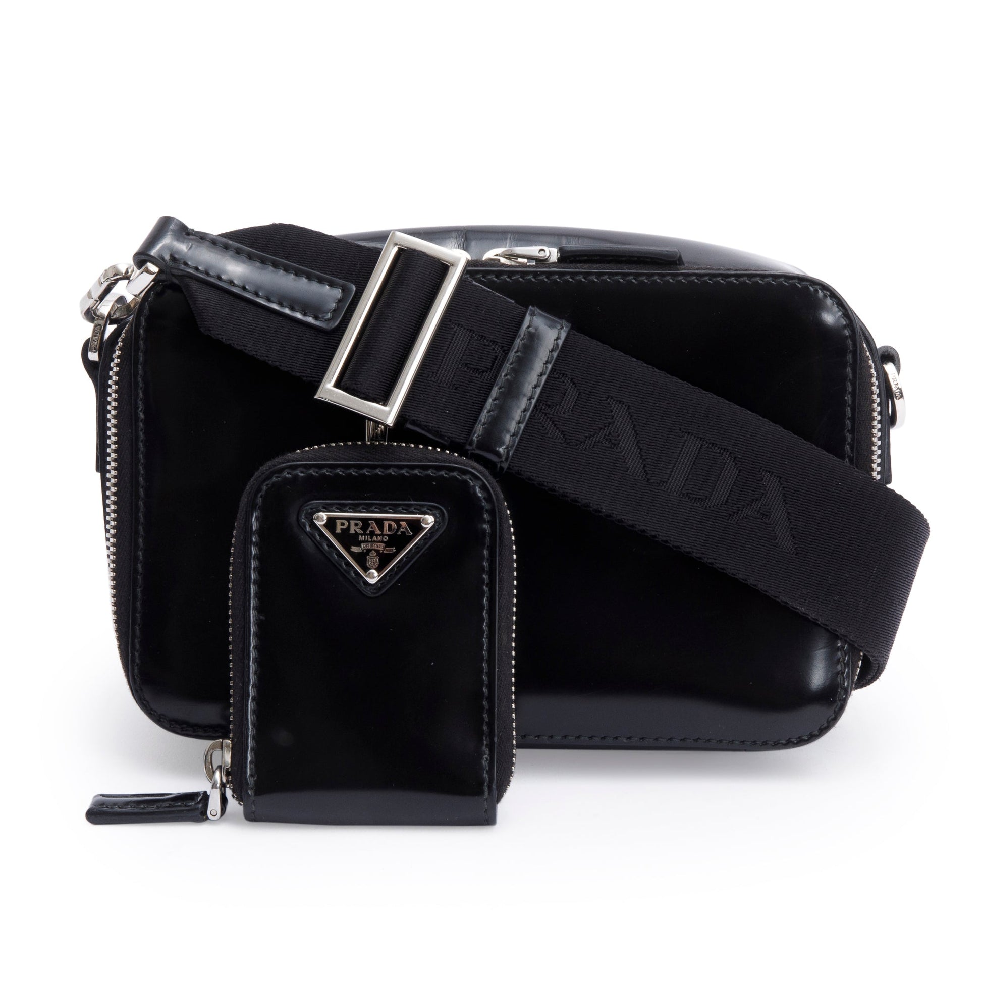 Prada Spazzolato Brique Crossbody Bag Leather Black