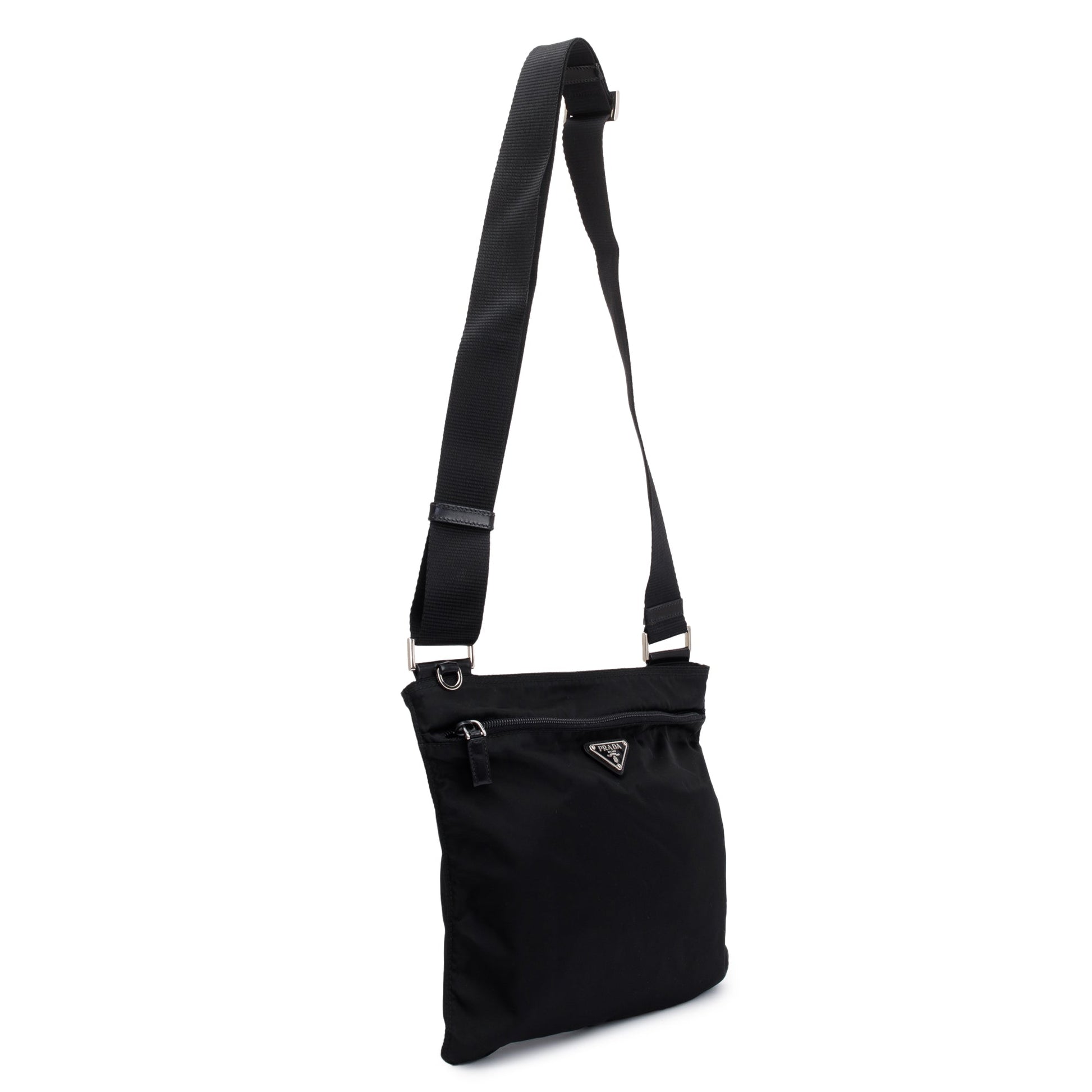 Prada Tessuto Flat Messenger Bag Nylon Black Shoes