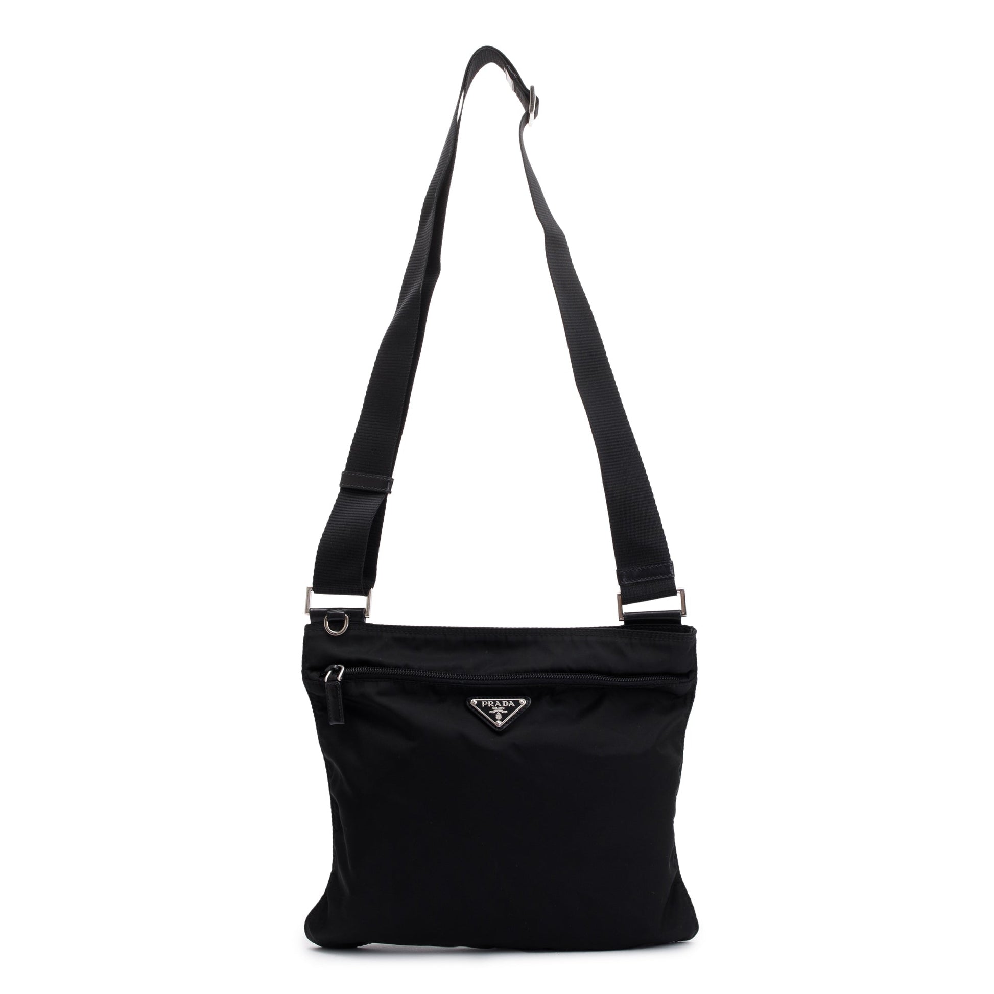 Prada Tessuto Flat Messenger Bag Nylon Black Shoes