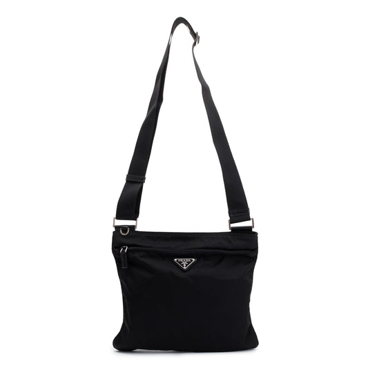 Prada Tessuto Flat Messenger Bag Nylon Black Shoes