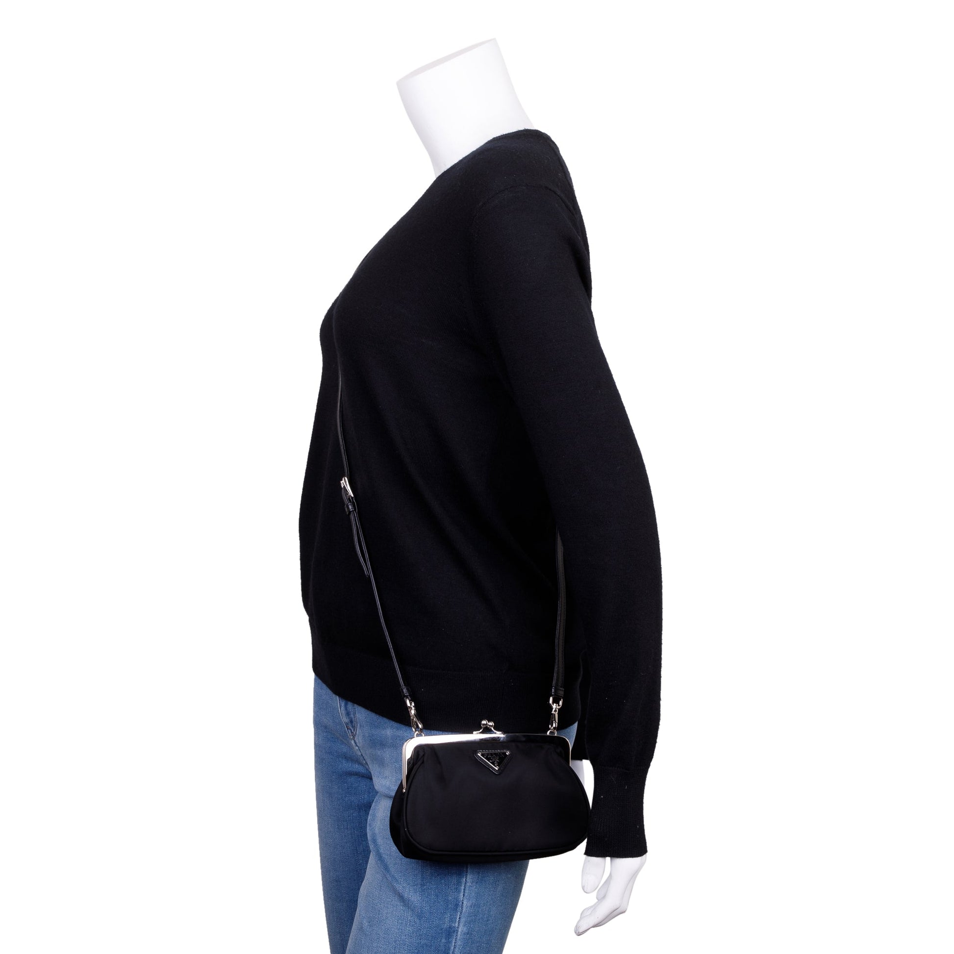 Prada Tessuto Kisslock Crossbody Bag Nylon Black