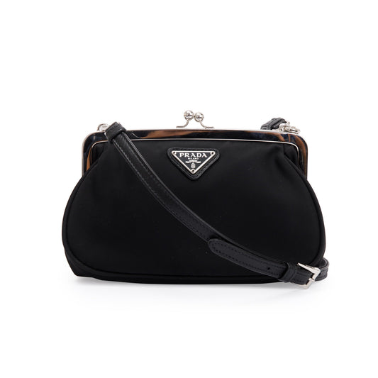 Prada Tessuto Kisslock Crossbody Bag Nylon Black