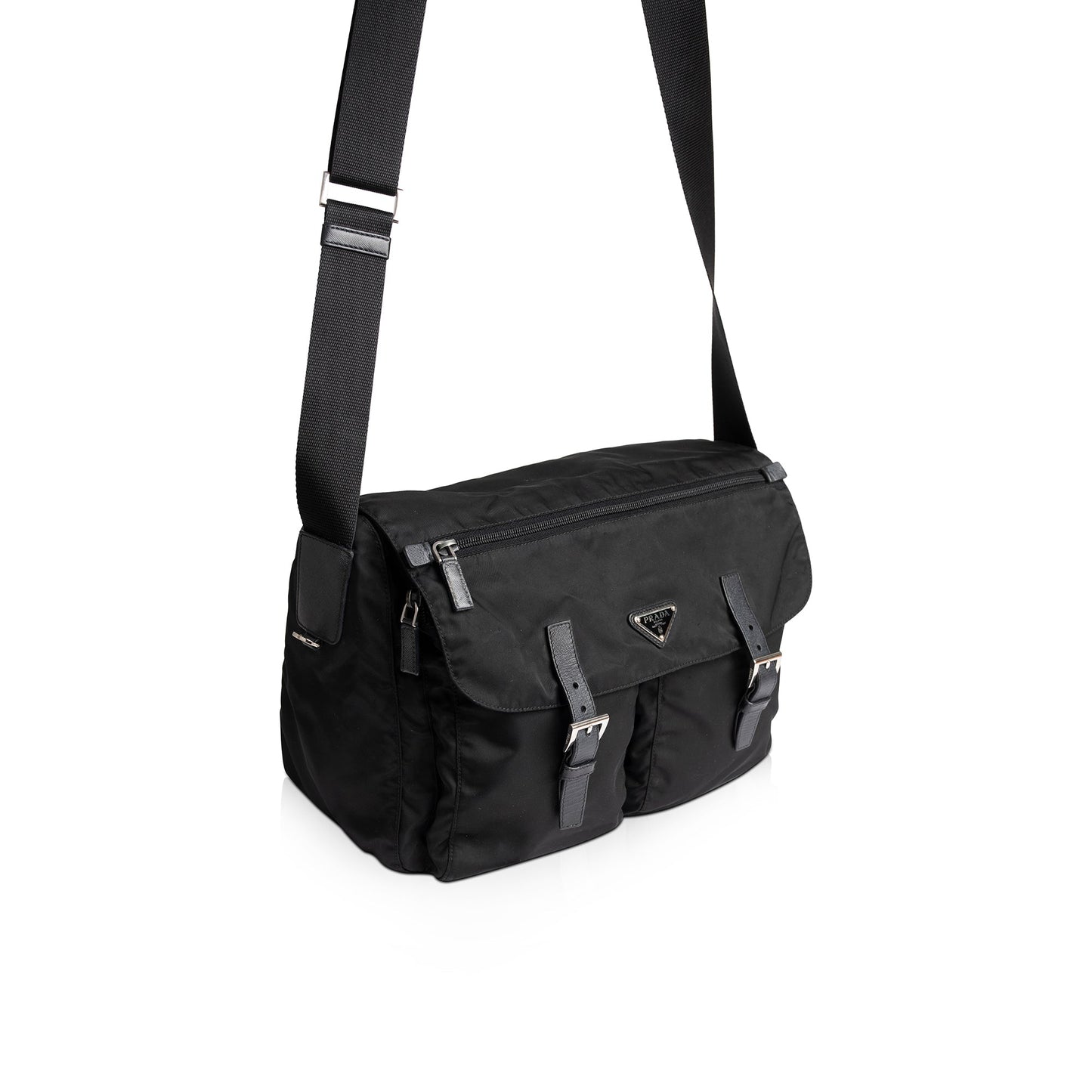 Prada Tessuto Messenger Bag Nylon Black Travel Bag