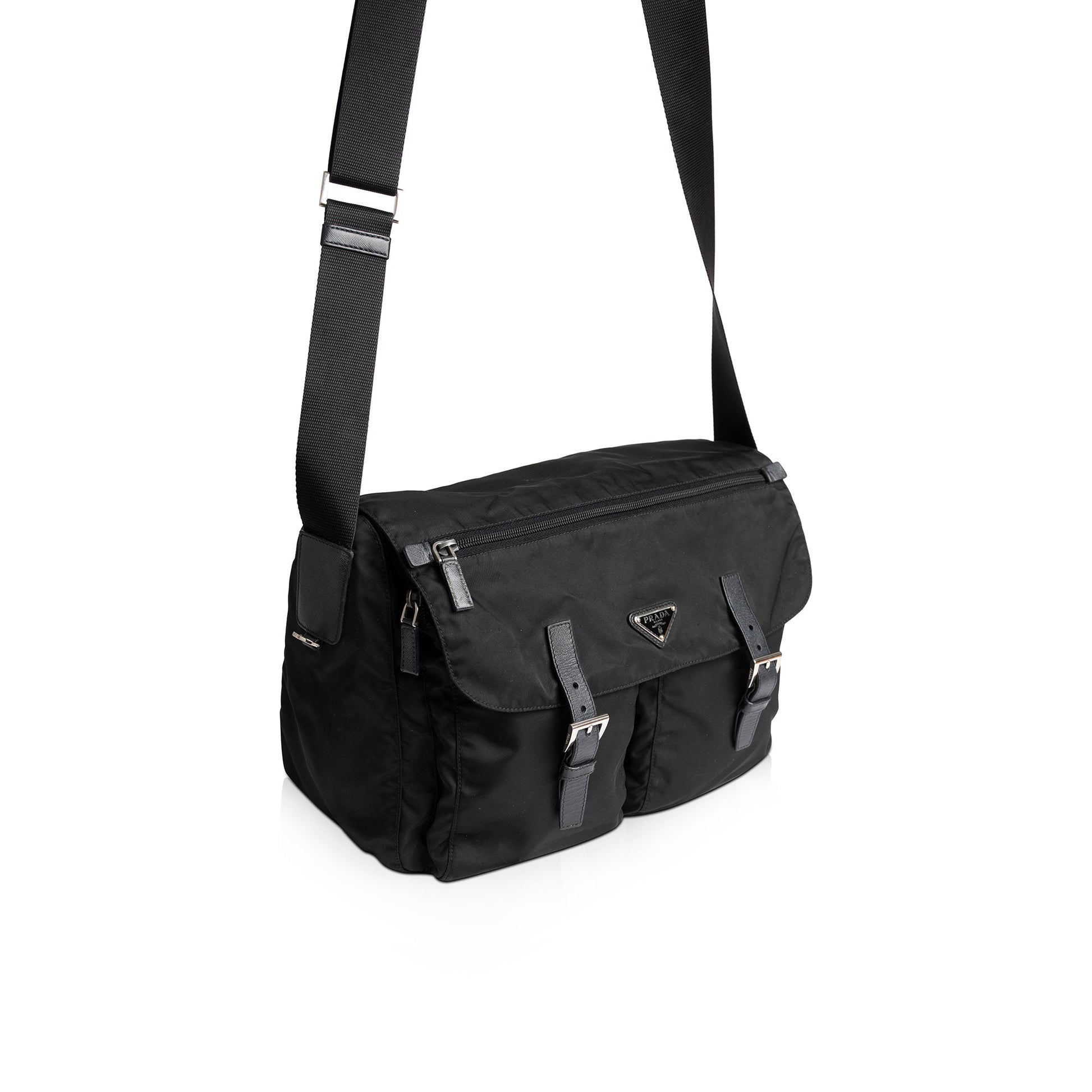 Prada Tessuto Messenger Bag Nylon Black Travel Bag