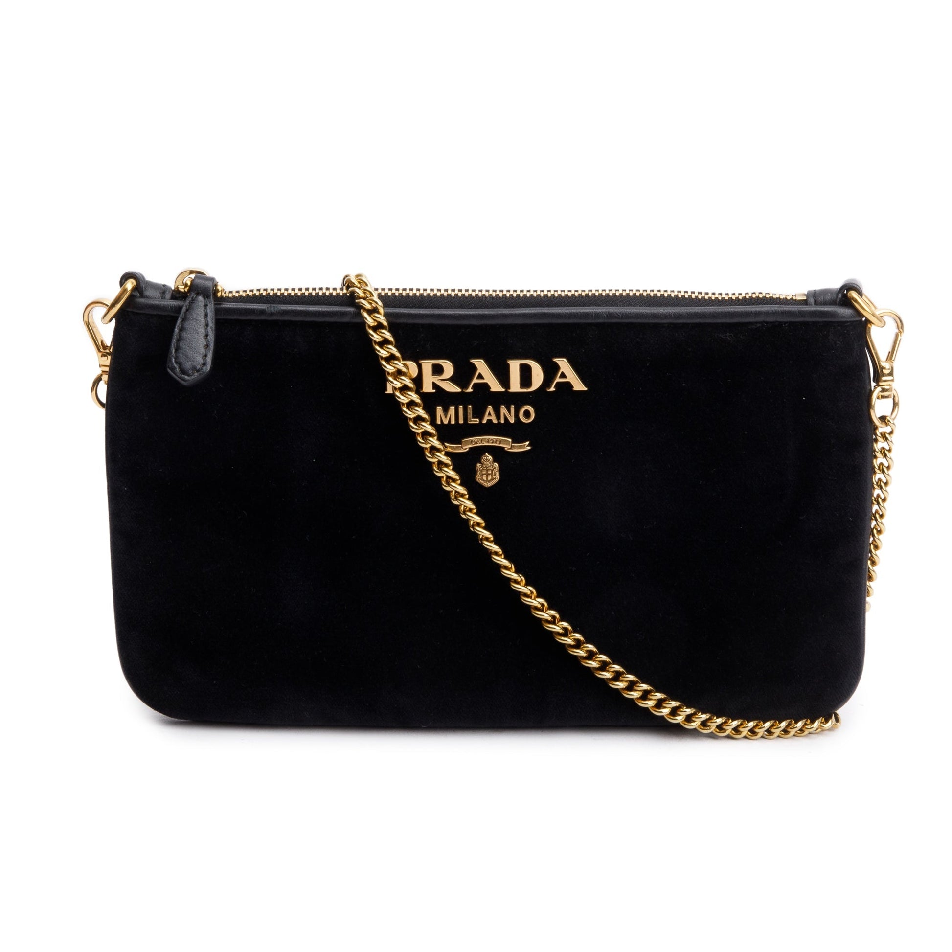 Prada Velluto Clutch Handbag Black Chain Clutch Bag