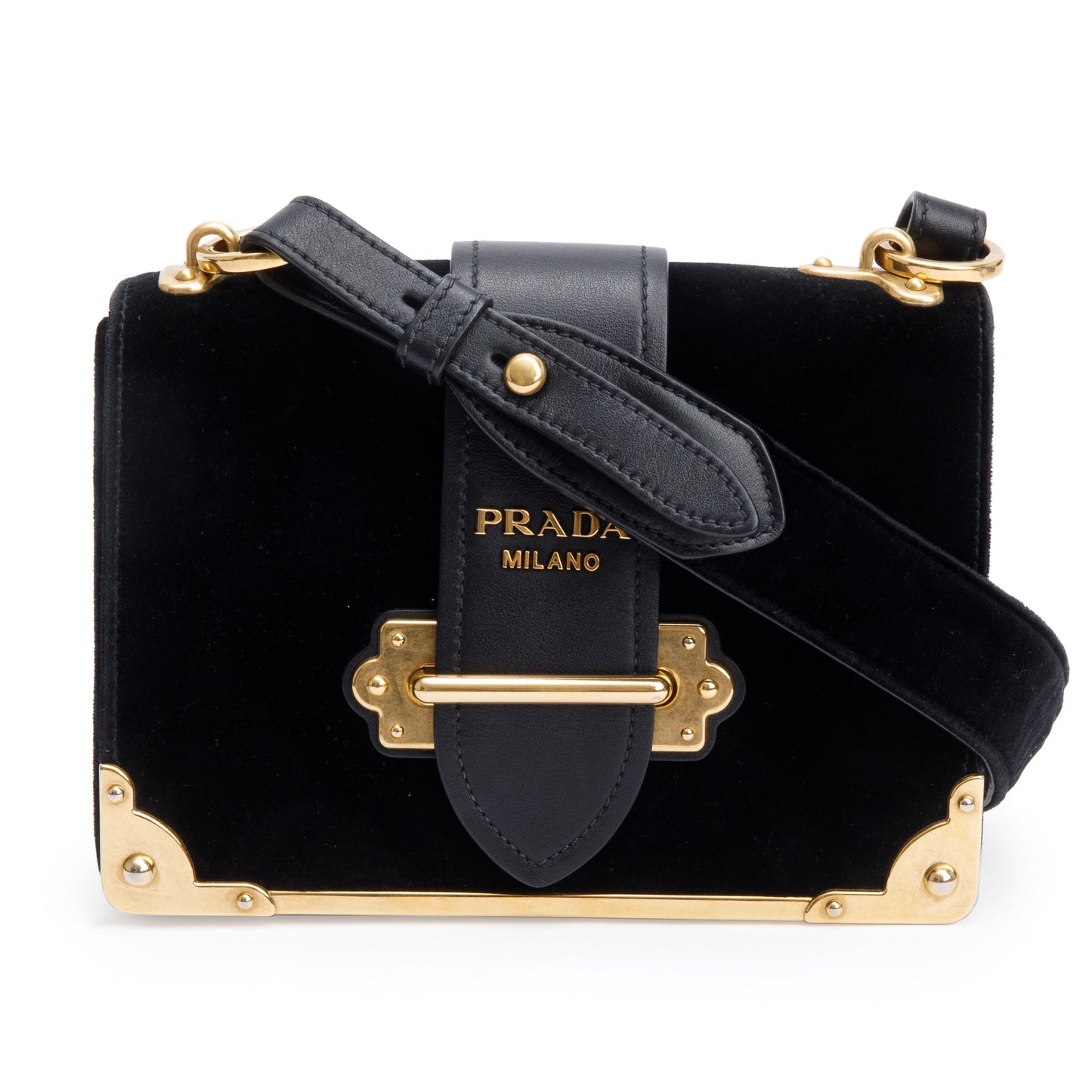 Prada Velluto City Calf Cahier Bag Leather Calf Leather Black Travel Bag