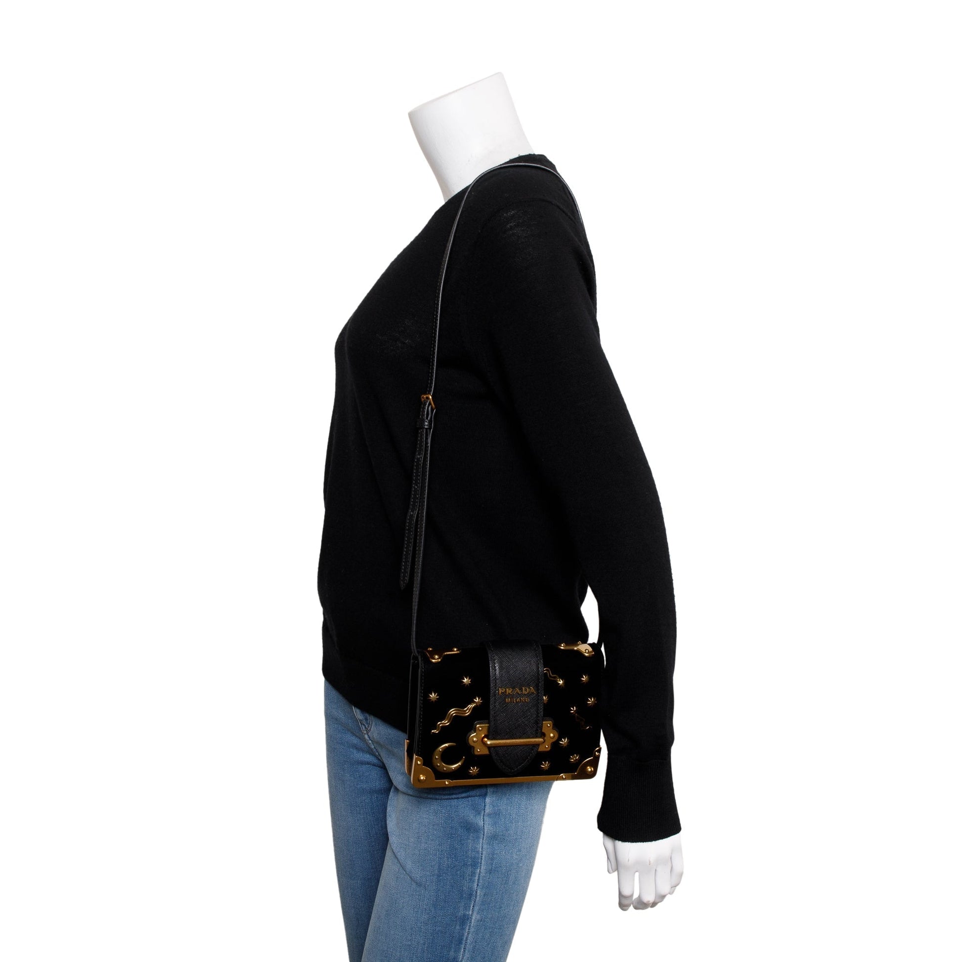 Prada Velvet Saffiano Astrology Cahier Bag Black Travel Bag