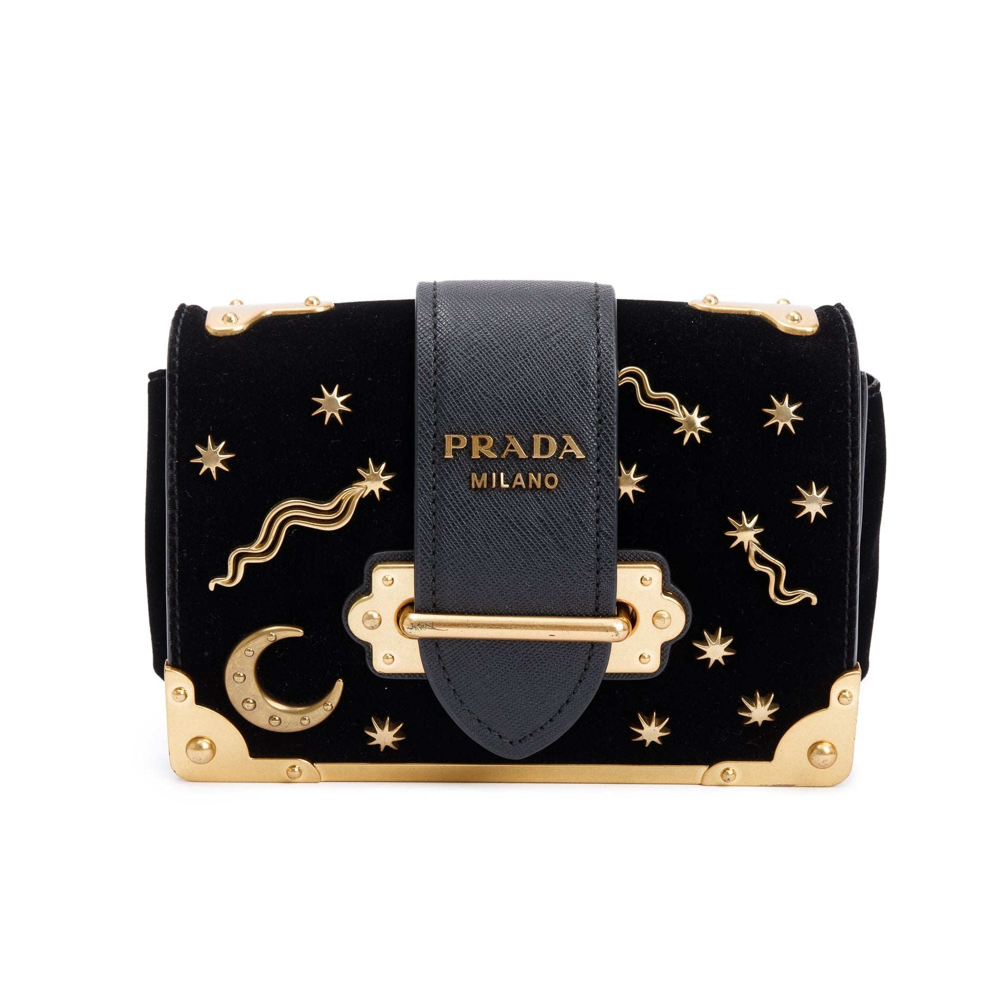 Prada Velvet Saffiano Astrology Cahier Bag Black Travel Bag