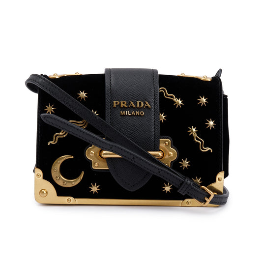 Prada Velvet Saffiano Astrology Cahier Bag Black Travel Bag
