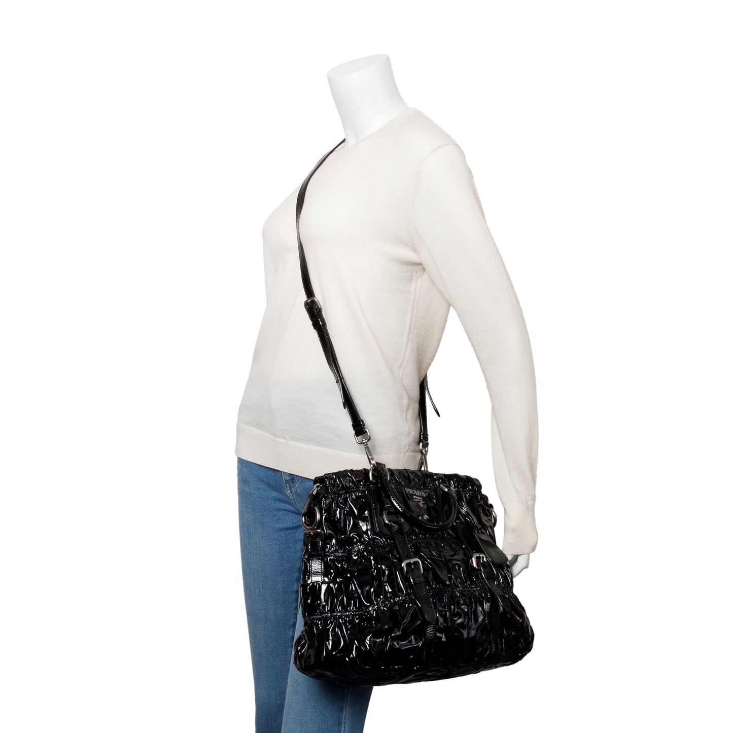 Prada Vernice Gaufre Shopping Tote Black Tote Bag