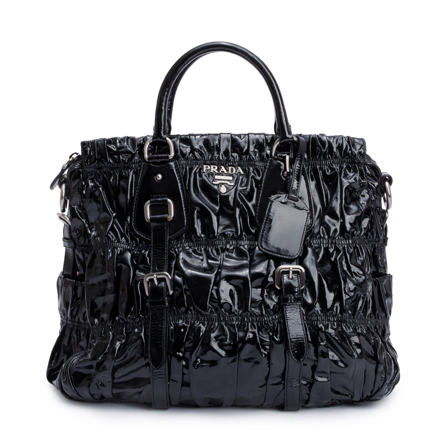 Prada Vernice Gaufre Shopping Tote Handbag Black Tote Bag