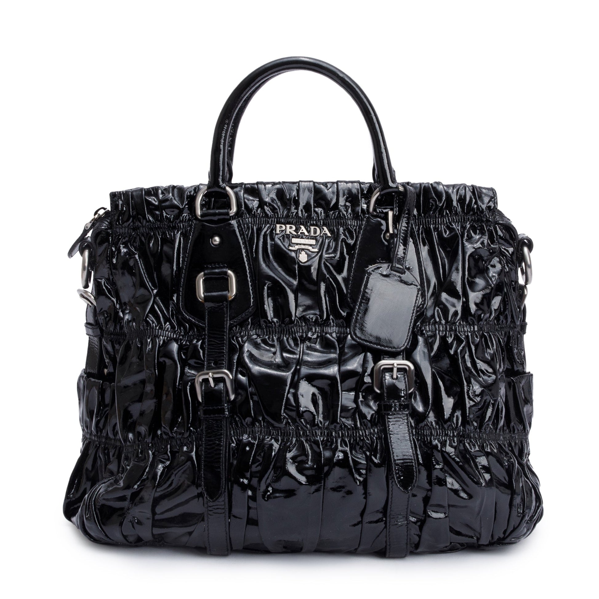 Prada Vernice Gaufre Shopping Tote Handbag Black Tote Bag
