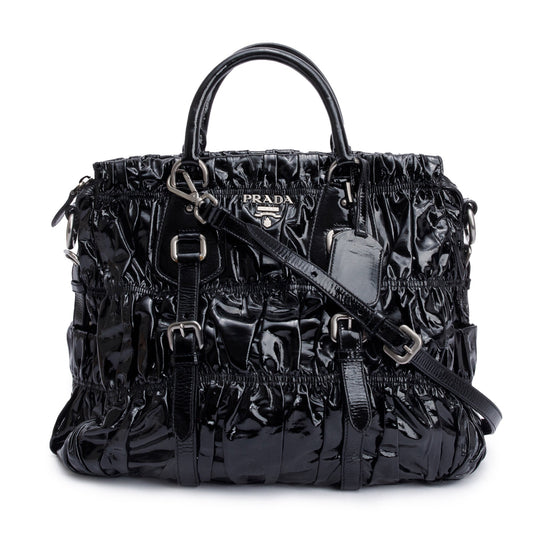 Prada Vernice Gaufre Shopping Tote Handbag Black Tote Bag