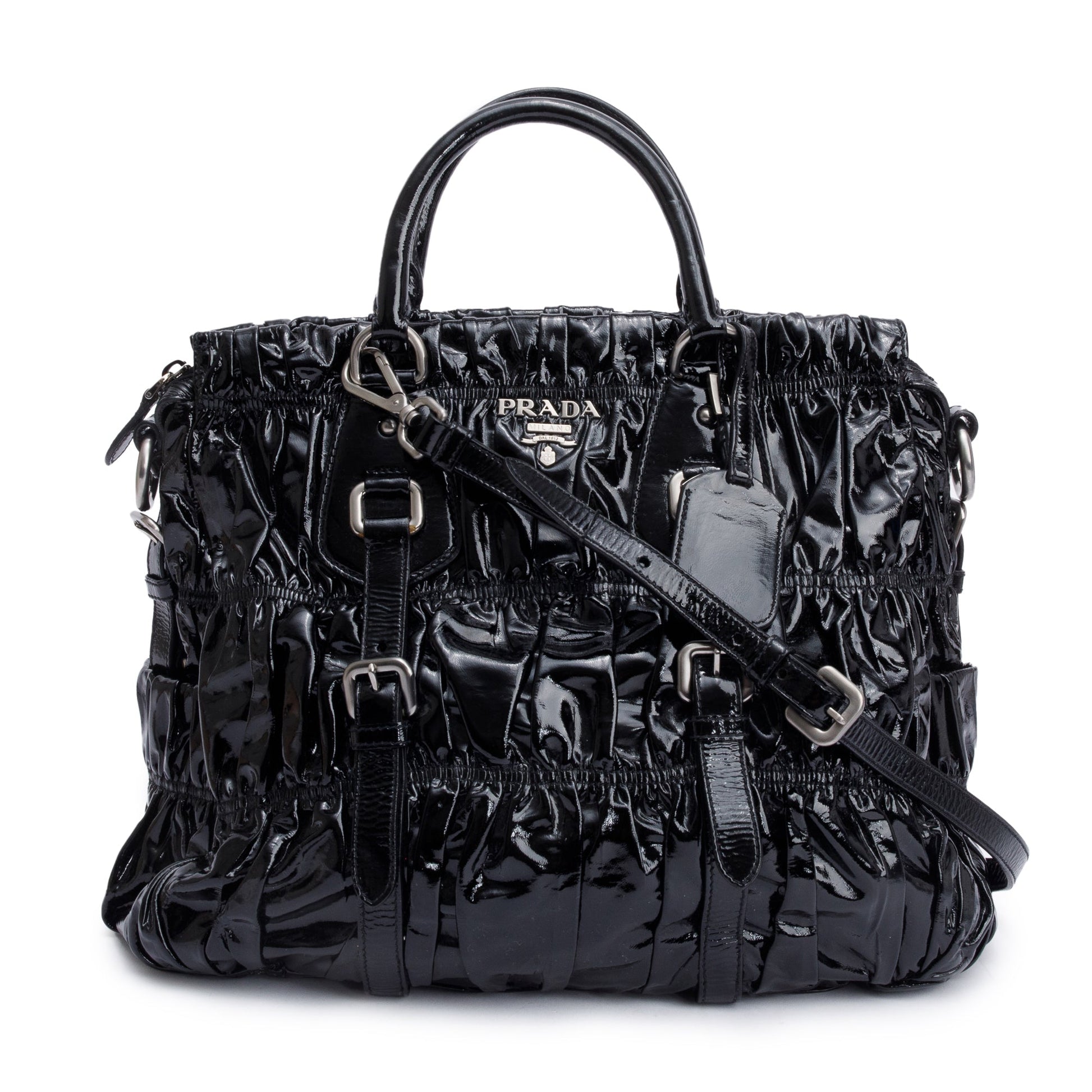 Prada Vernice Gaufre Shopping Tote Black Tote Bag