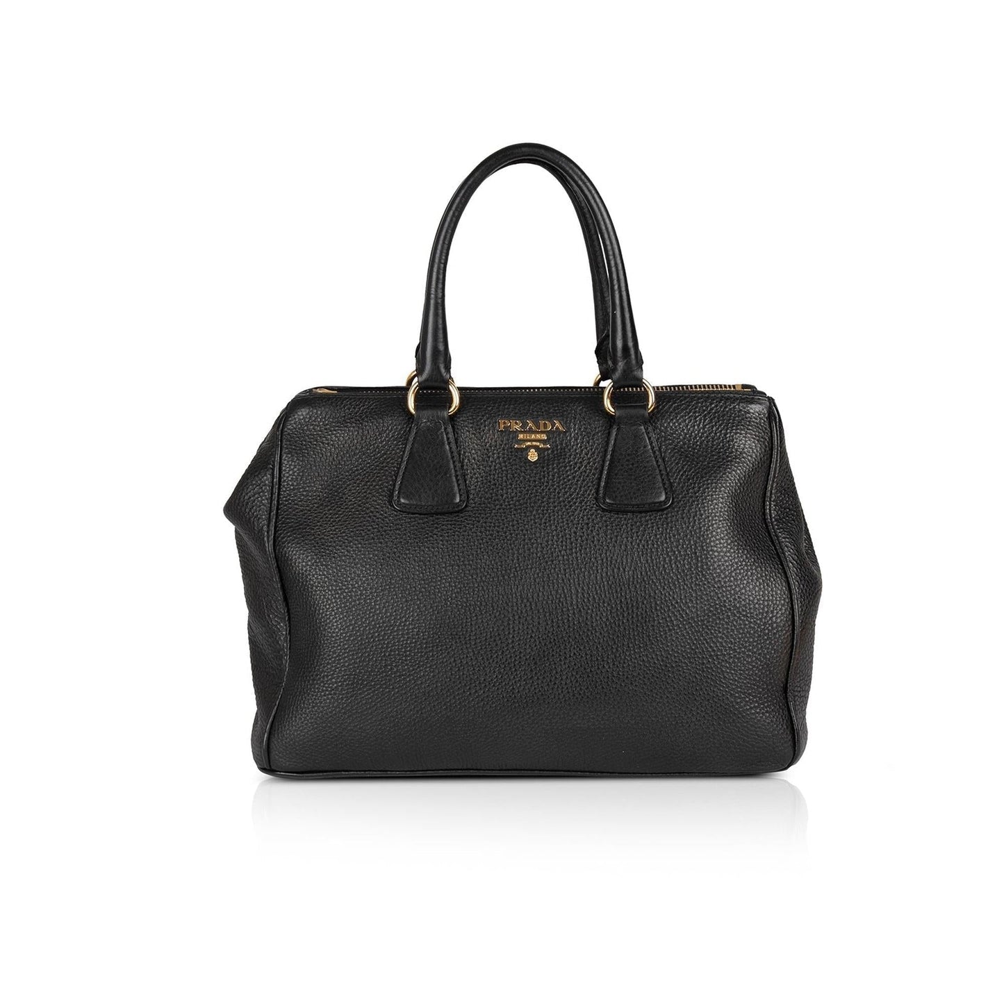 Prada Vitello Daino Double Zip Tote Handbag Black Tote Bag