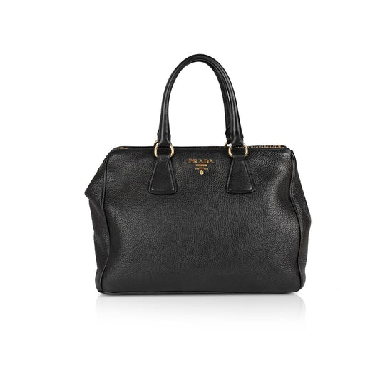 Prada Vitello Daino Double Zip Tote Handbag Black Tote Bag