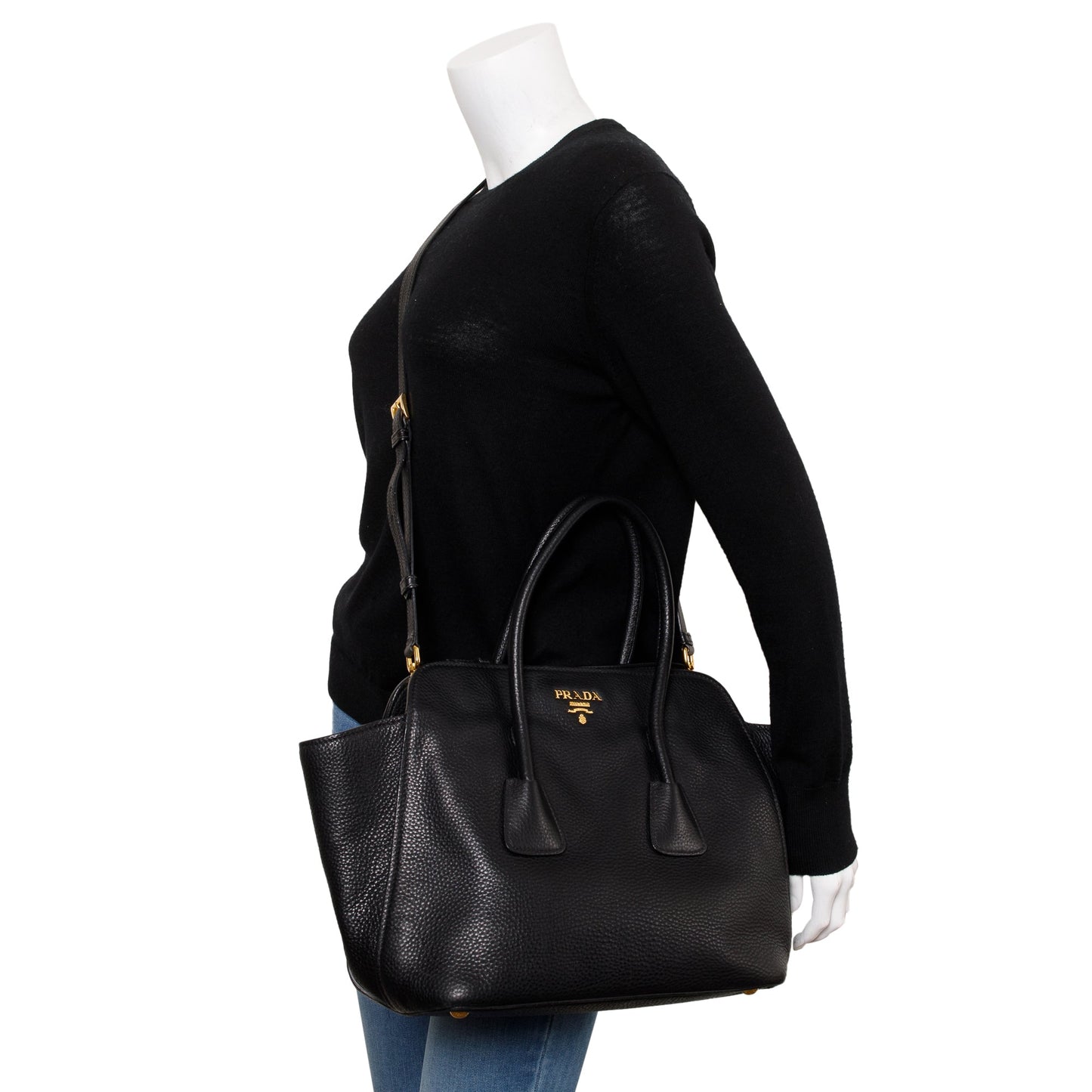 Prada Vitello Daino Handle Tote Bag Black