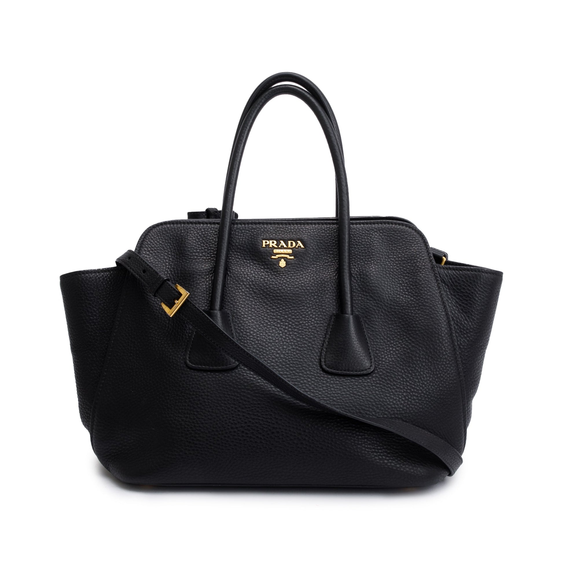Prada Vitello Daino Handle Tote Bag Black