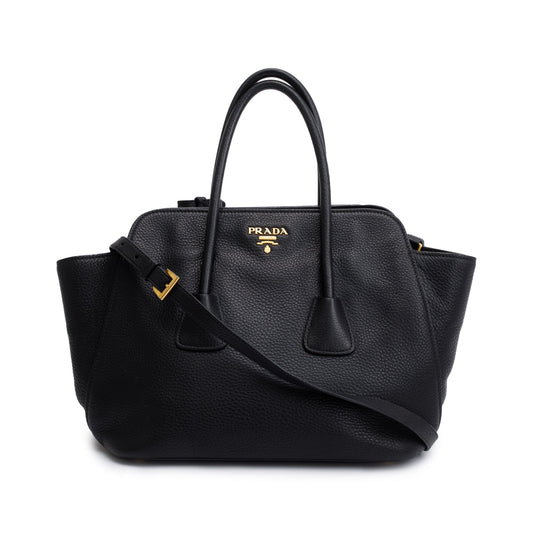 Prada Vitello Daino Handle Tote Bag Black