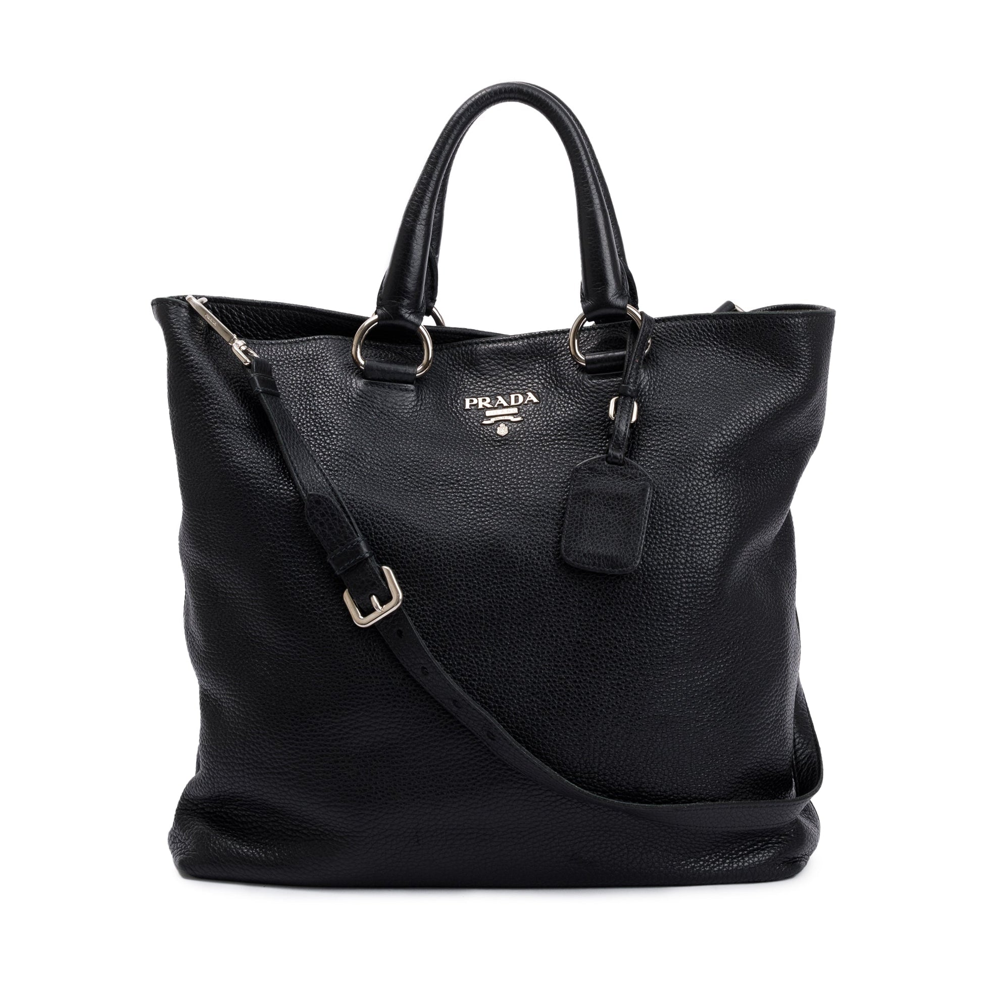 Prada Vitello Daino Shopping Tote Handbag Leather Black Tote Bag