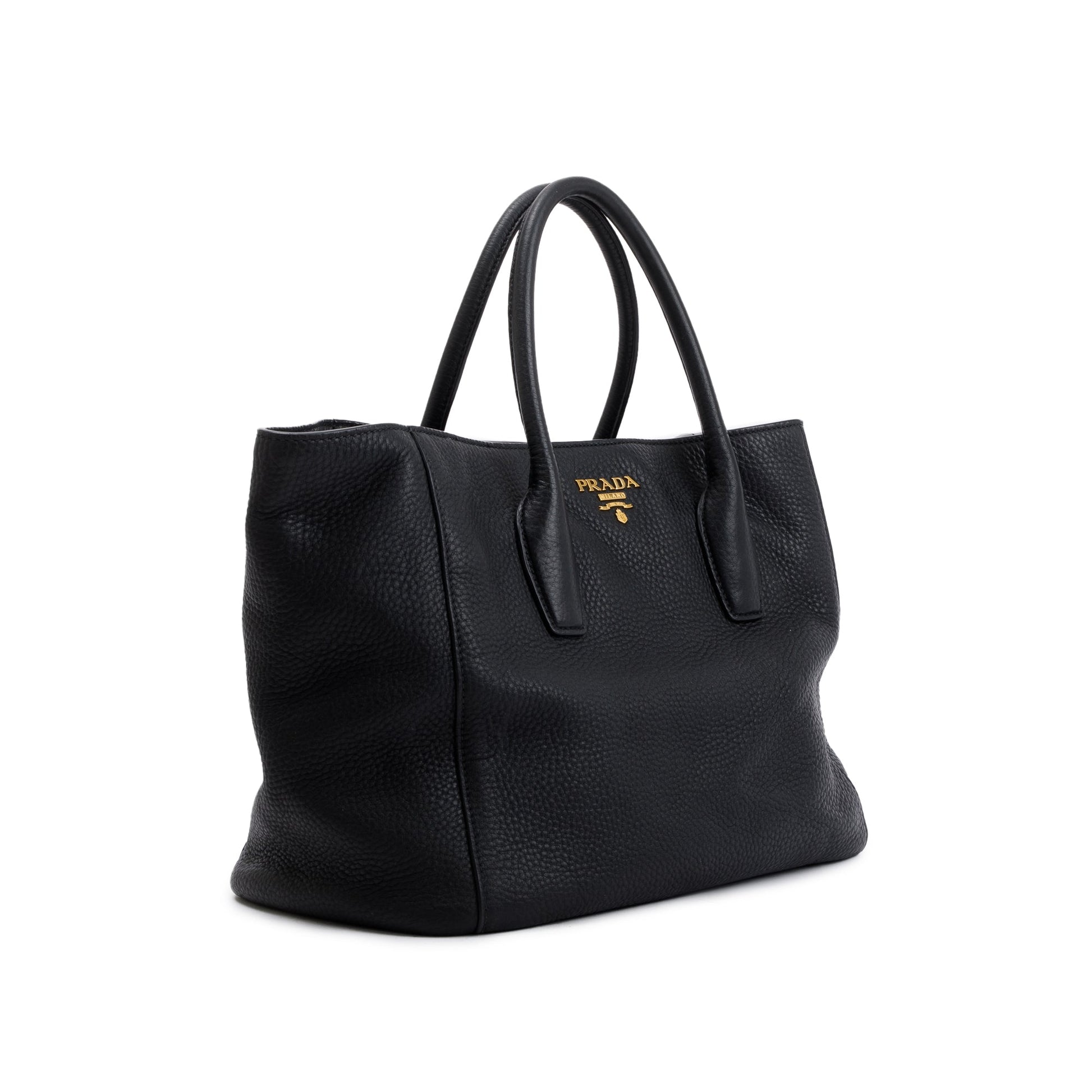 Prada Vitello Daino Open Tote Handbag Leather Black Tote Bag