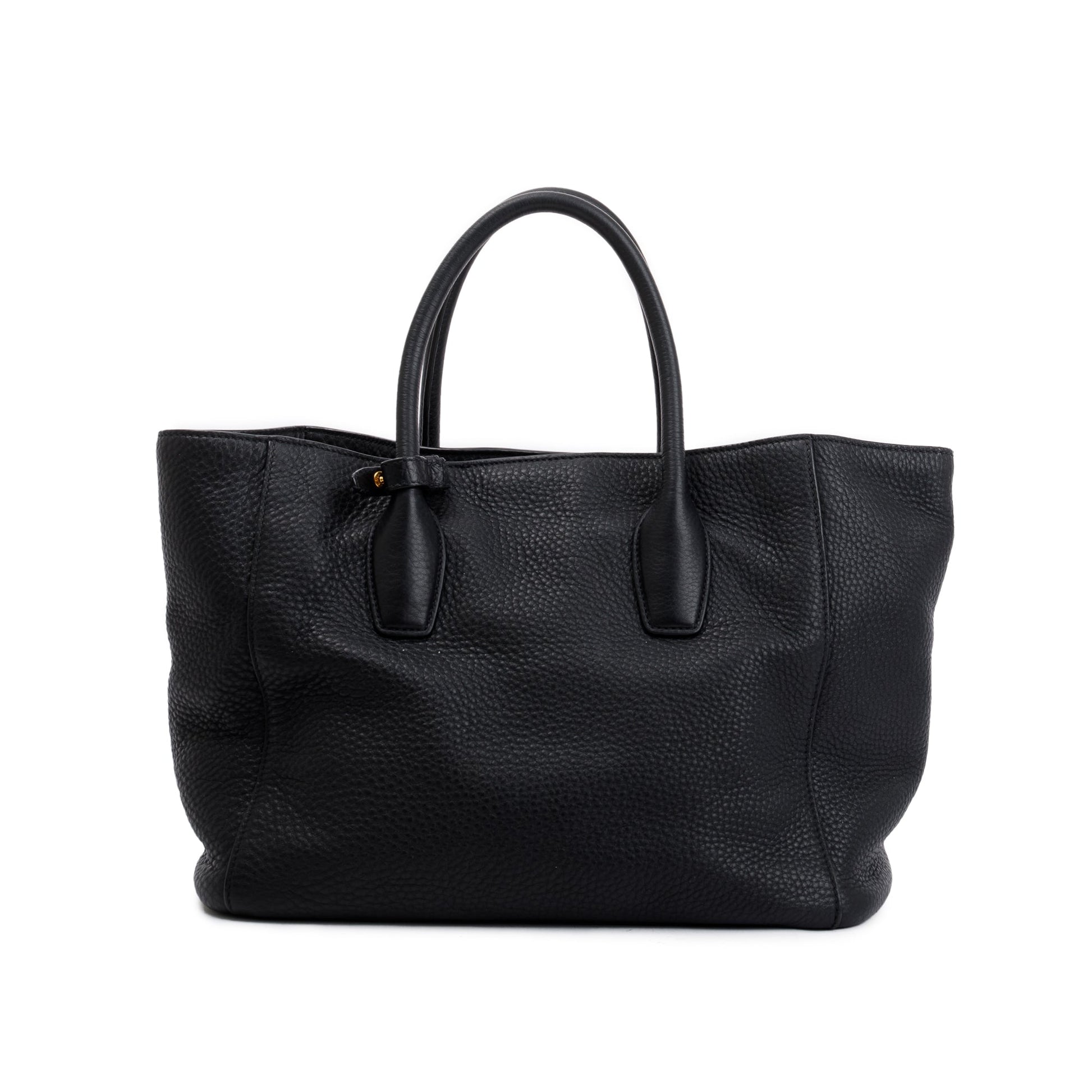 Prada Vitello Daino Open Tote Handbag Leather Black Tote Bag